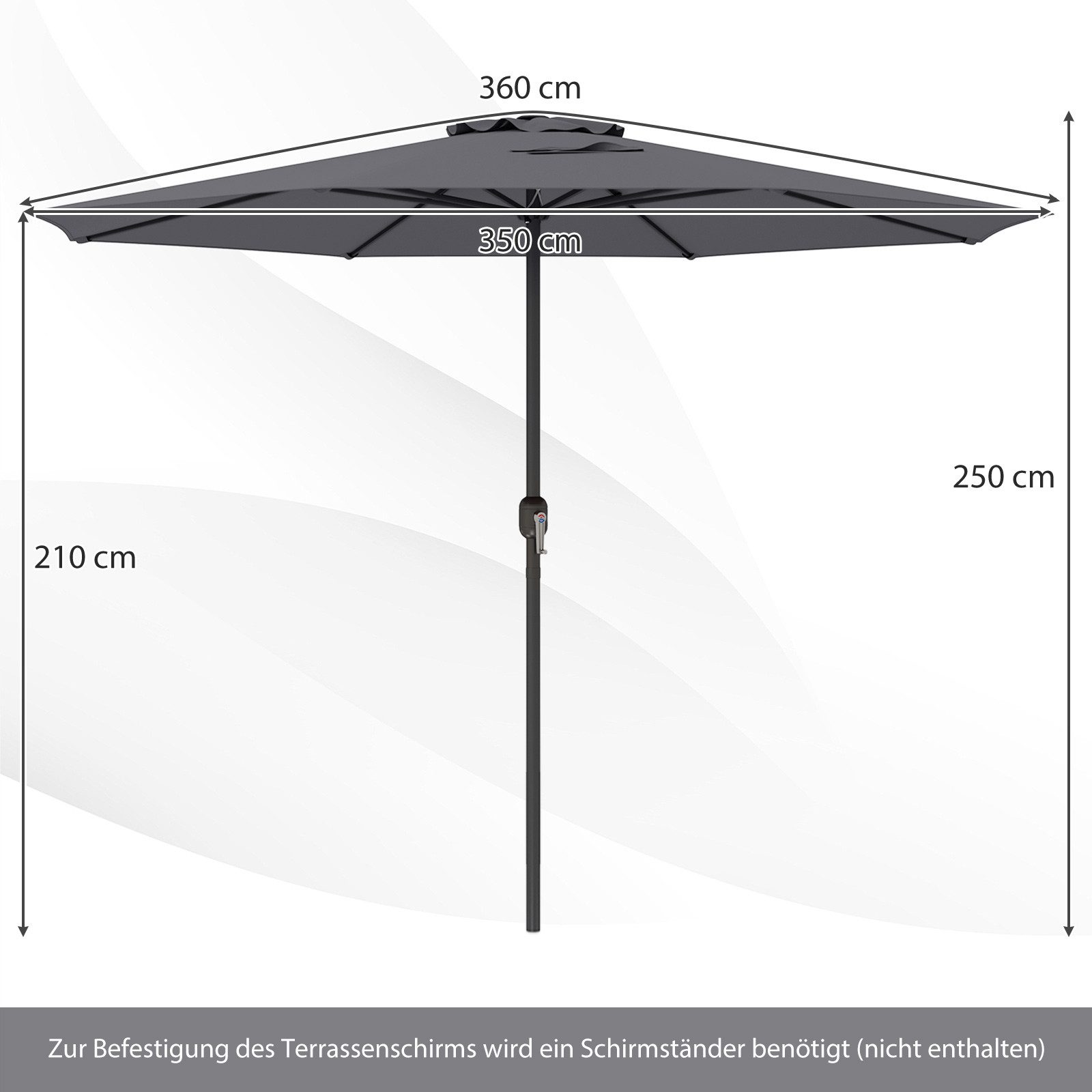 COSTWAY Sonnenschirm, LxB: 350x350 cm, Balkonschirm mit Kurbel, für Garten, Terrasse