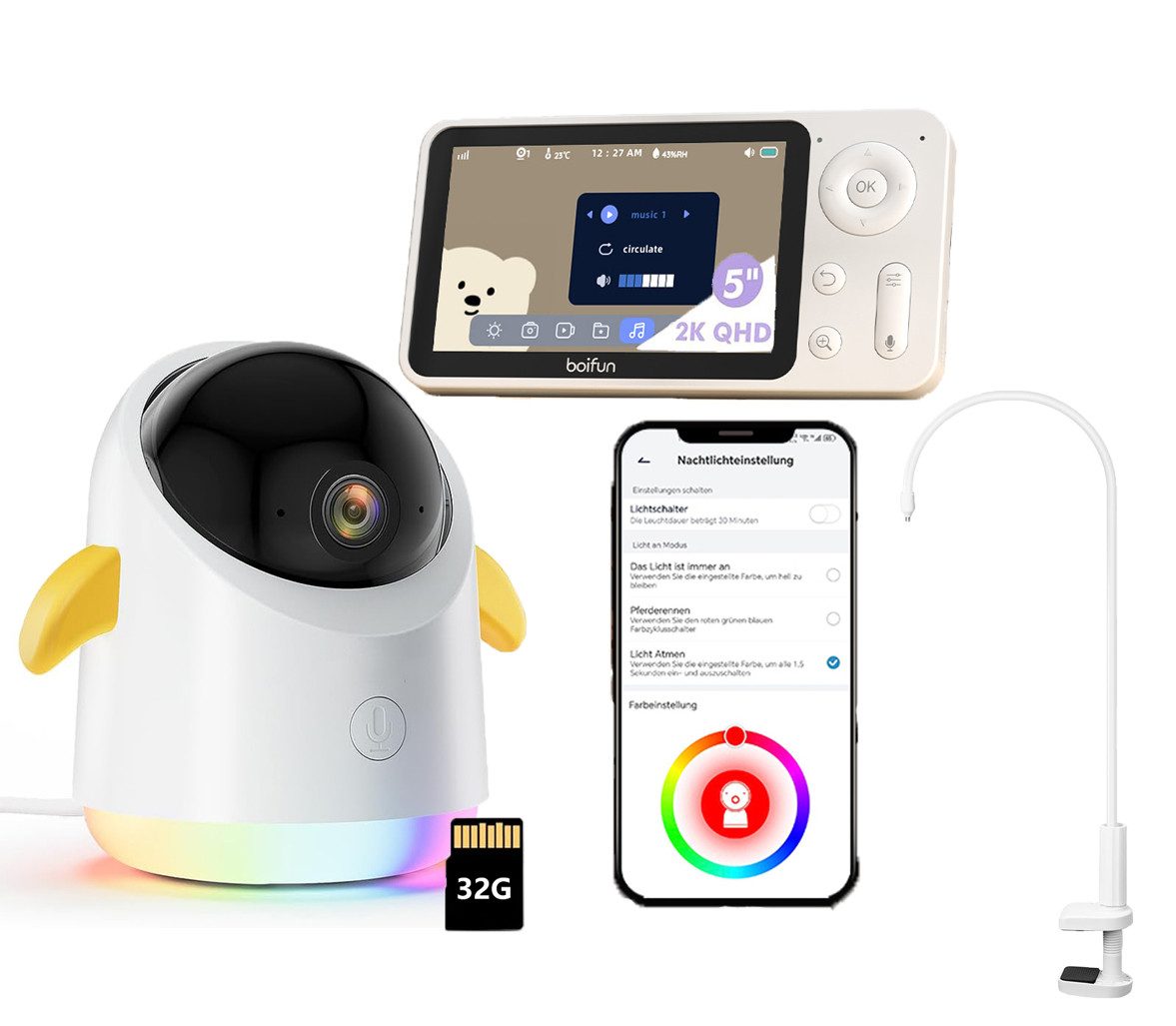Babyphone 2K/3MP Babyphone mit Kamera und App 5 Zoll Video Babyphone mit Halter