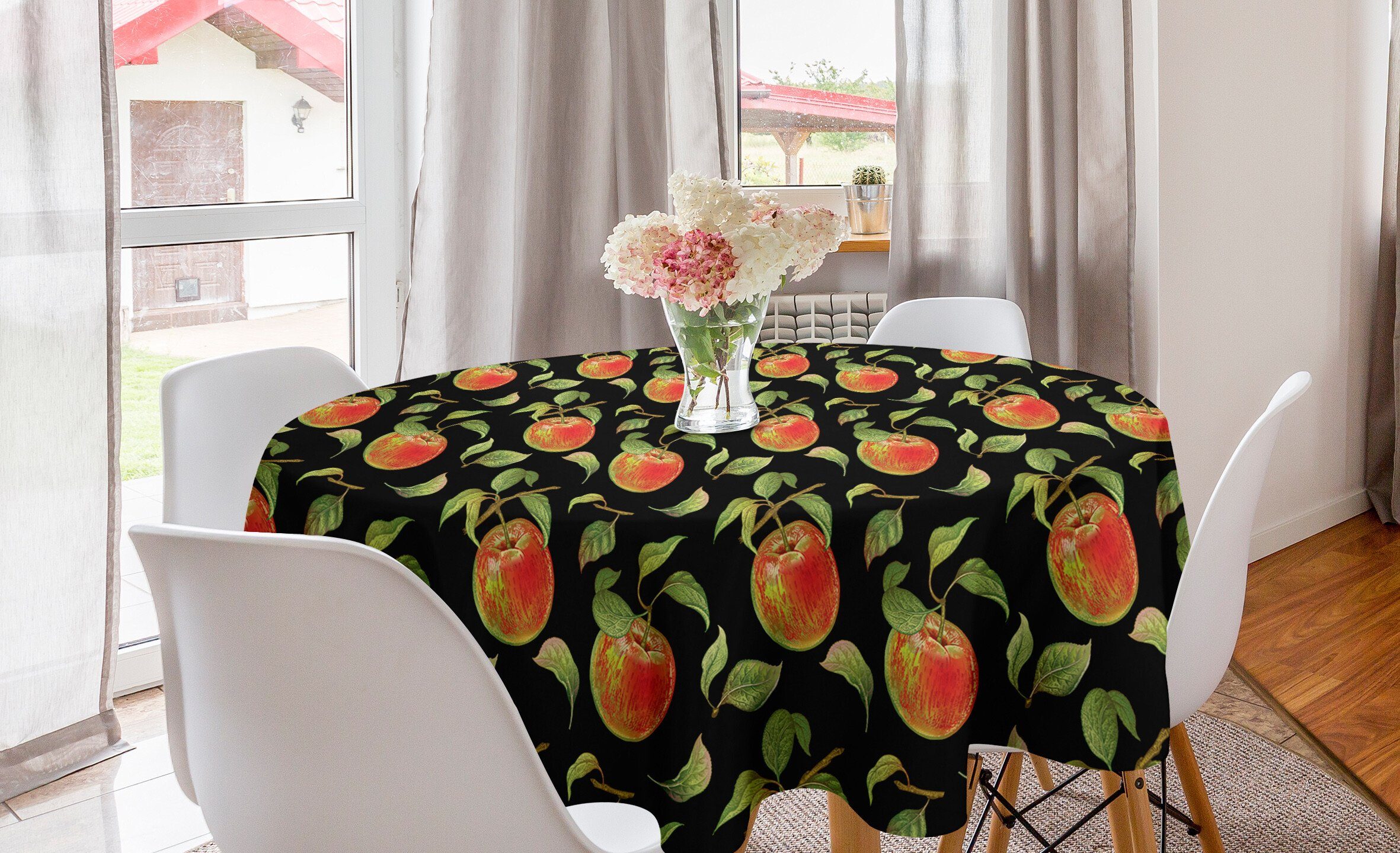 Abakuhaus Tischdecke Kreis Tischdecke Abdeckung für Esszimmer Küche Dekoration, Apfel Hand gezeichnete Baum-Zweig