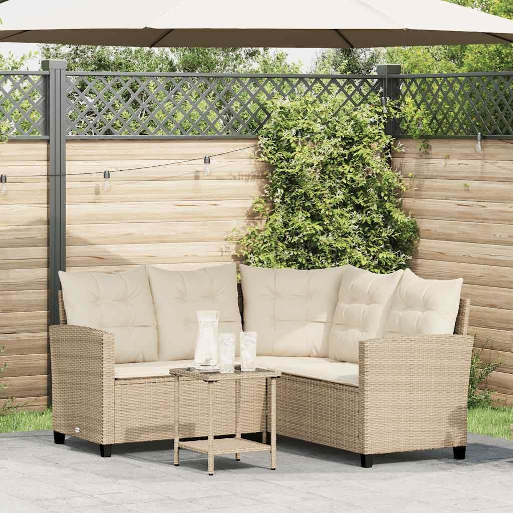 vidaXL Loungesofa Gartensofa in L-Form mit Tisch und Kissen Beige Poly Rattan, 1 Teile