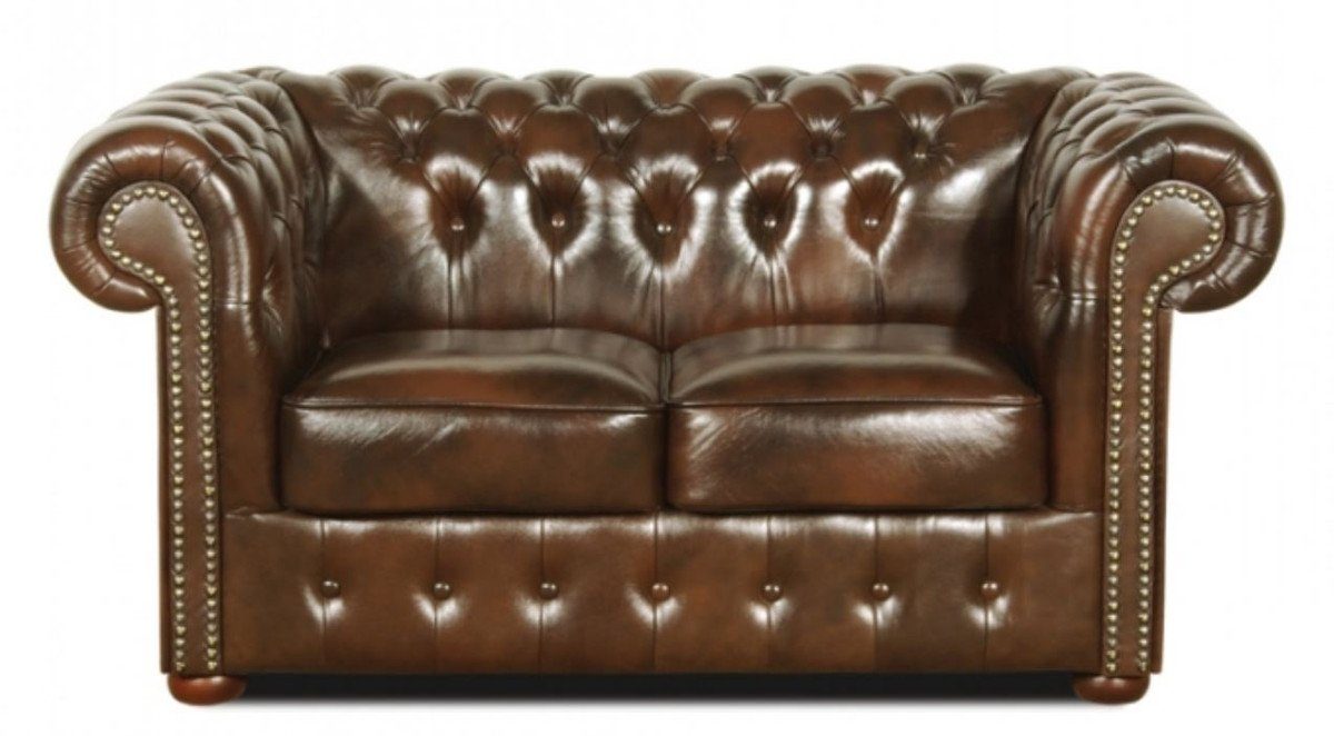 Casa Padrino 2-Sitzer Echtleder 2er Sofa Dunkelbraun 160 x 90 x H. 78 cm - Luxus Qualität