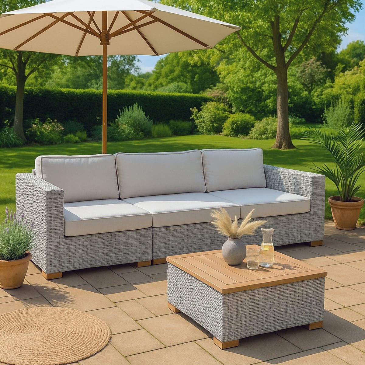 Garland Loungeset Havanna, (4-tlg), Gartenmöbel Set Teak Holz Polyrattan Aluminium Loungemöbel Bank