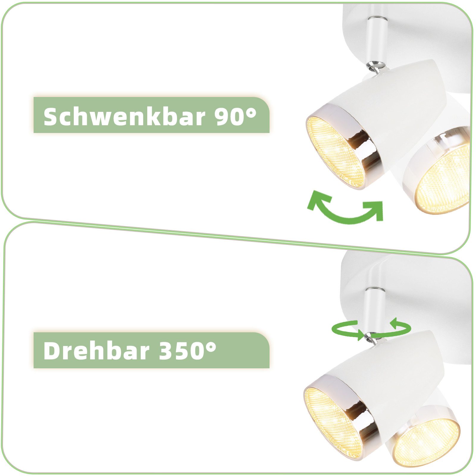 ZMH Deckenstrahler 1/2/3/4 Flammig 4/6/12/16W Deckenlampe schwenkbar 350° Wohnzimmer, LED fest integriert, Warmweiß, Weiß 3000K schwenkbar 350° Deckenspot Flur  – Bild 5 von 5