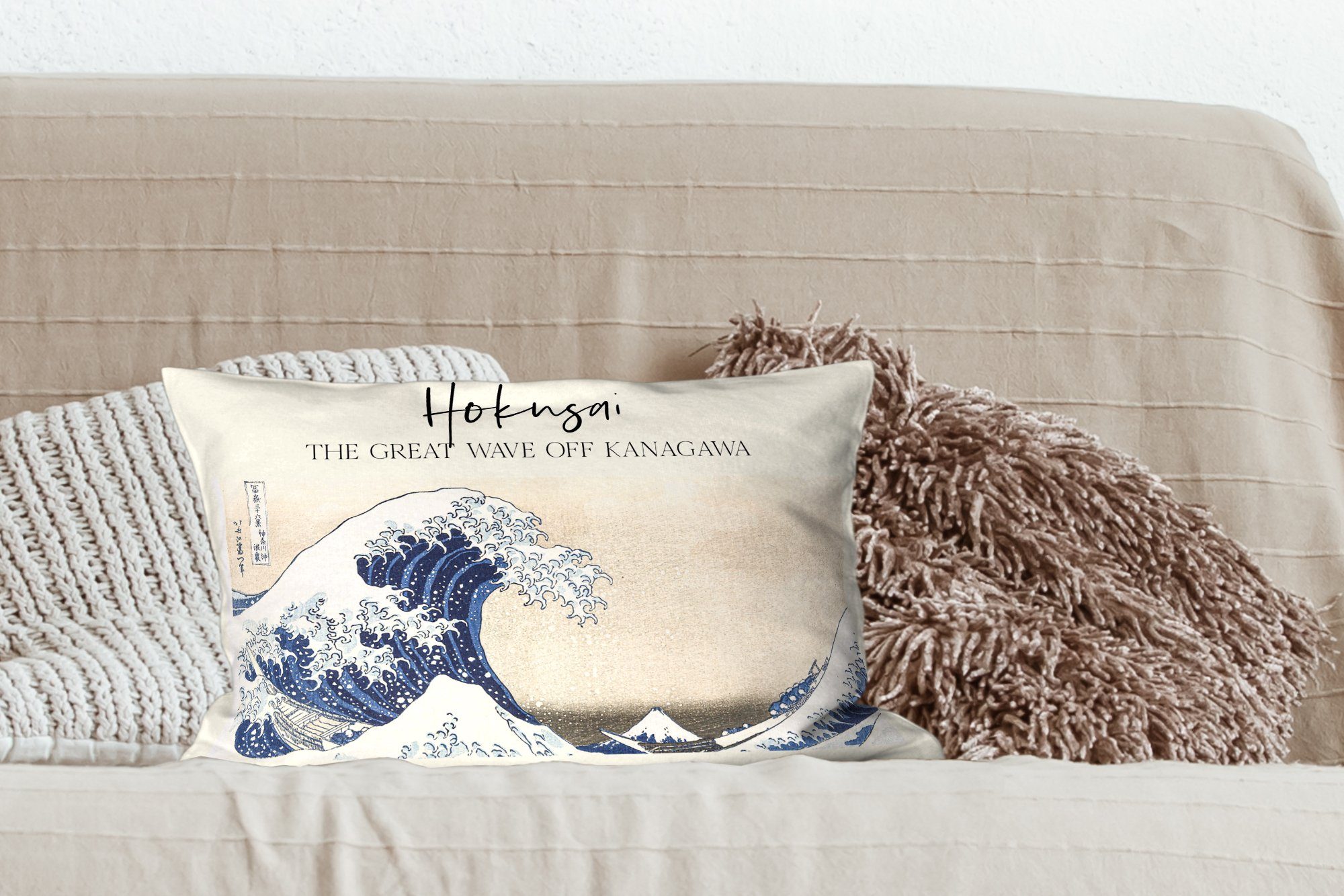 MuchoWow Dekokissen vor - Hokusai mit Kunst, Dekoration, Kanagawa Wohzimmer große Schlafzimmer Dekokissen Die Zierkissen, - Füllung, Welle Japanische