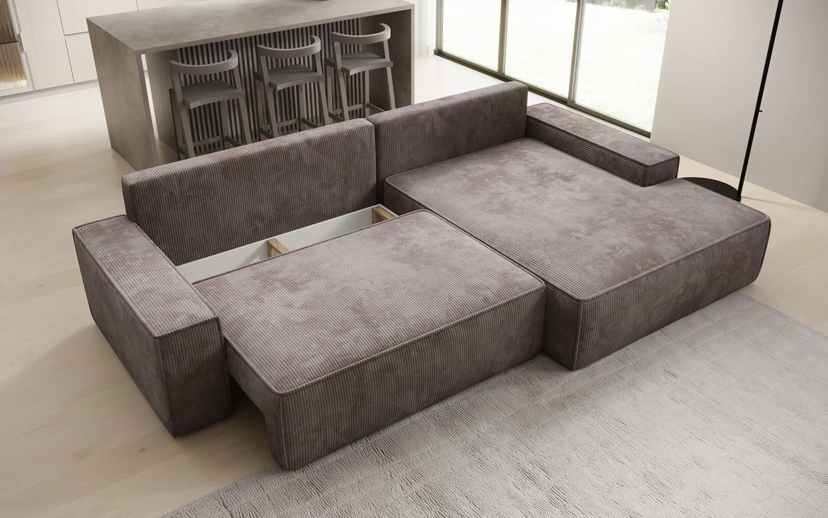 Luxusbetten24 Schlafsofa Designer Sofa Verona mit breiter Ottomane, mit Schlaffunktion und Stauraum – Bild 3 von 4