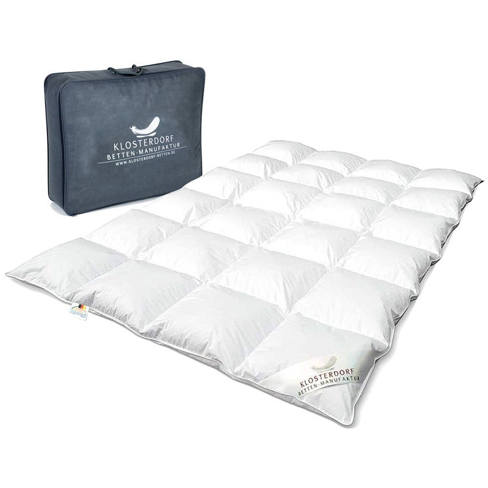 Klosterdorf Betten-Manufaktur Daunenbettdecke Premium Winterdecke, Wildentendaune,  Handarbeit, Füllung: 100% neue reine deutsche Wildentendaune Klasse I, Temperatur- und Feuchtigkeitsausgleichend, Allergiker geeignet