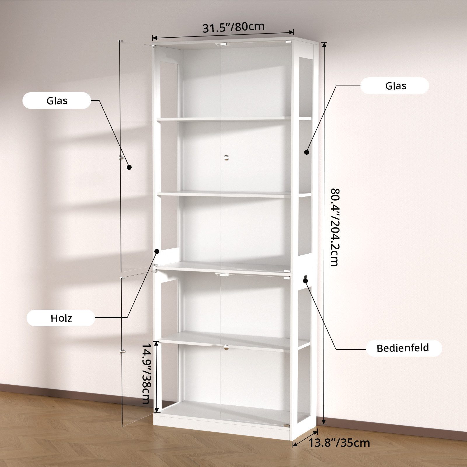 VOWNER Glasvitrine mit 3-Farben-LED - Bewegungssensor (1-St) 5 übereinander günstig online kaufen