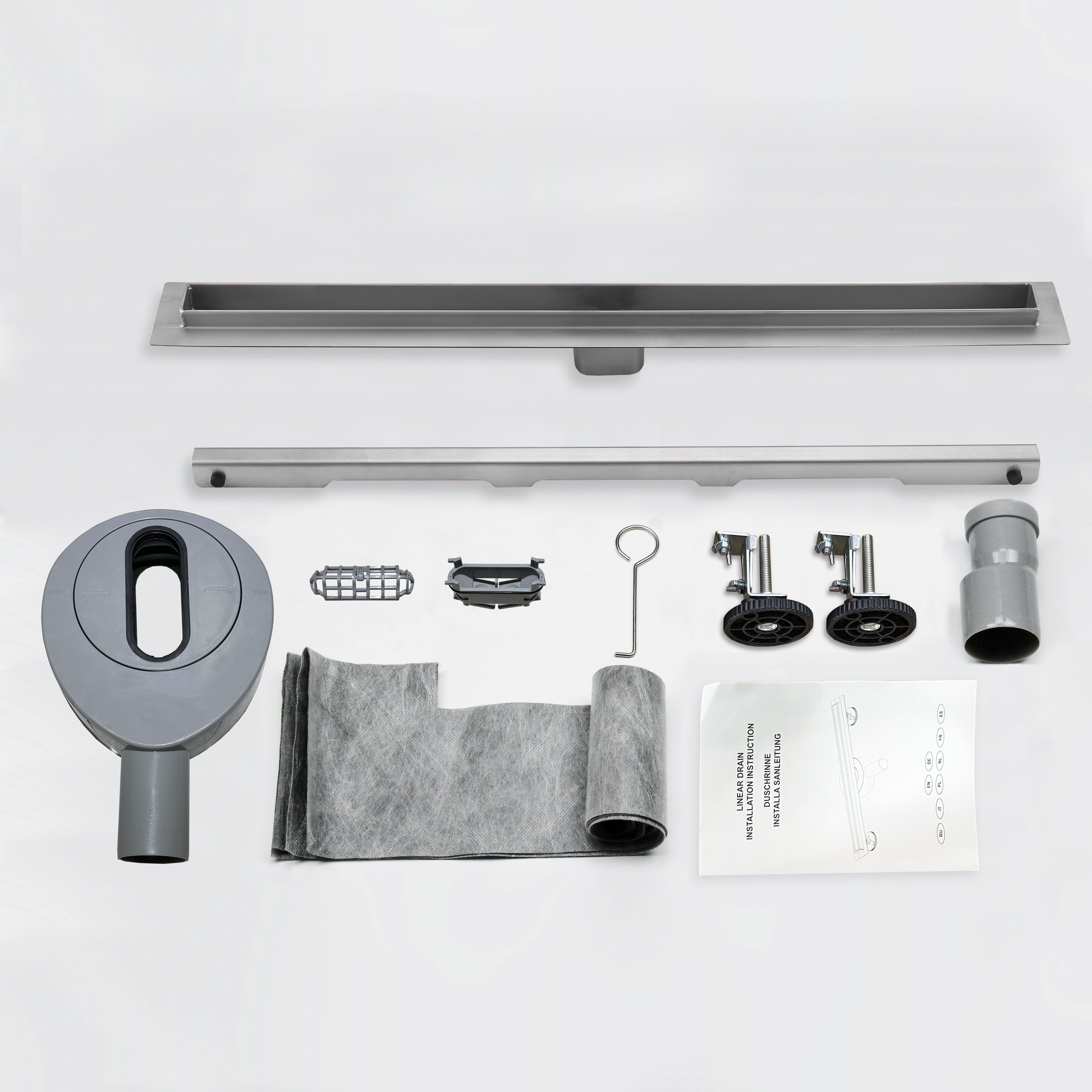 duschspa Duschrinne Edelstahl Bodenablauf, mit 360° Drehbarem Siphon,Geruchsstop und Haarsieb, Slim, Komplettset mit Siphon und Haarsieb, Rostbeständig Korrosionsresistant