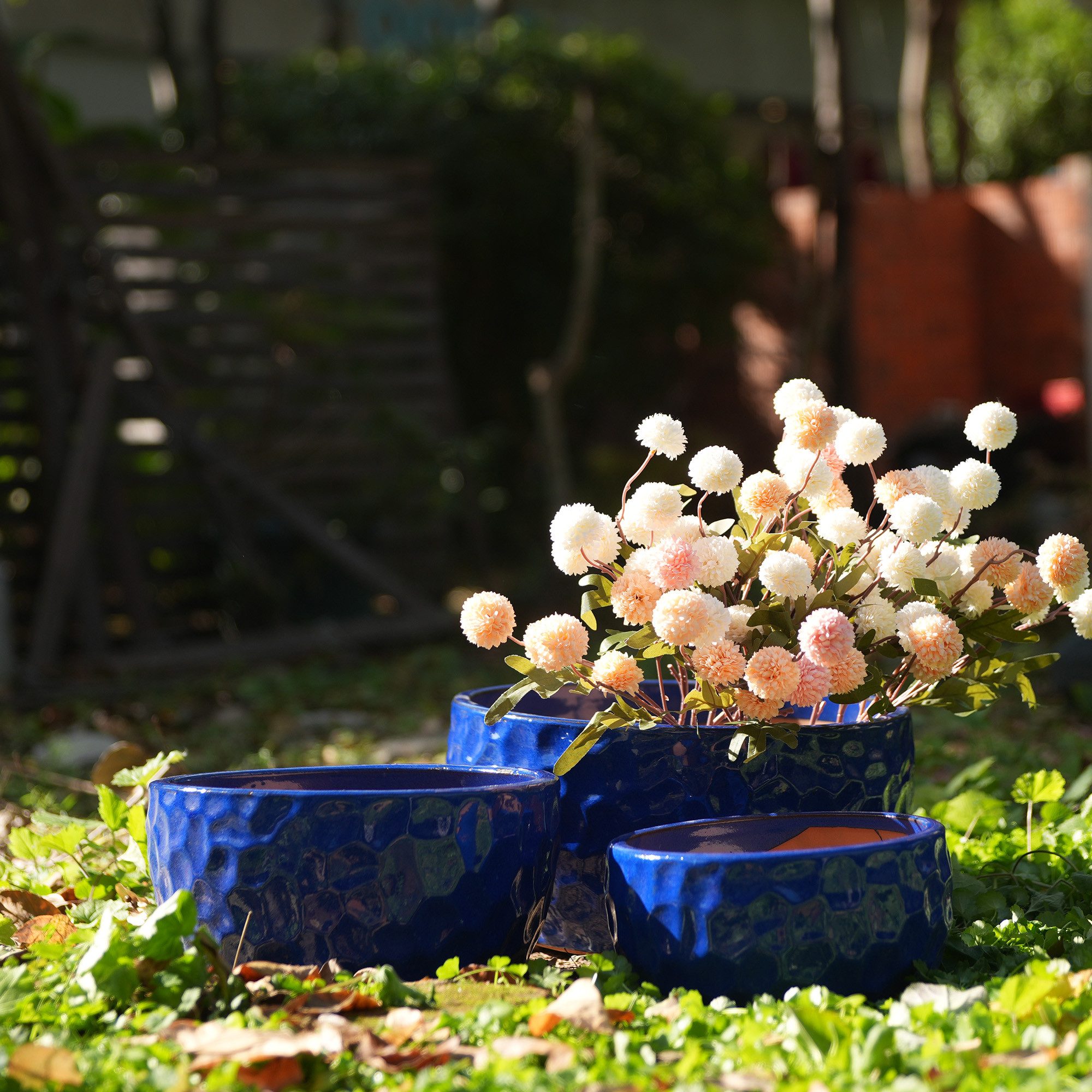 Rolipo Blumentopf groß Keramikpflanztopf-Set, handgemacht & atmungsaktiver Tonware (3 St., Gartendekoration), Ø 38/31/25cm, Rautenmuster, für Fensterbank & Regal & Zimmerpflanzen