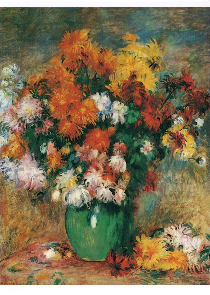 Postkarte Kunstkarte Pierre Auguste Renoir "Vase mit Chrysanthemen"