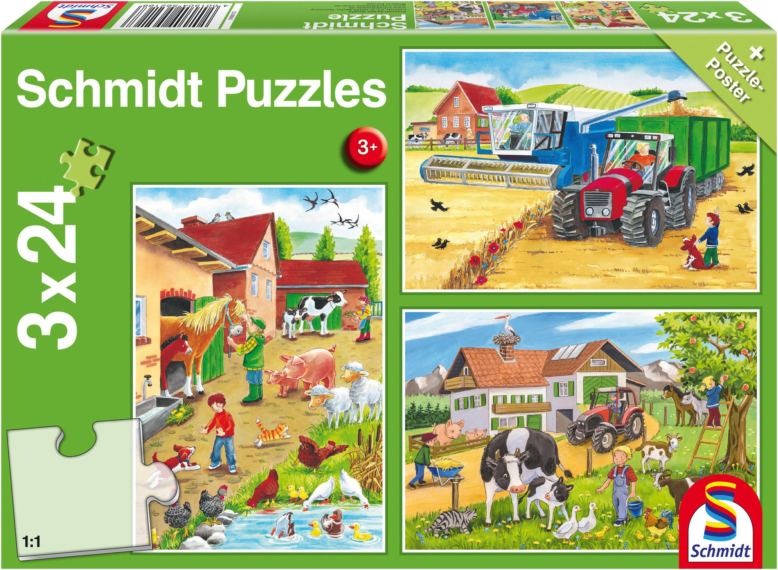 Schmidt Spiele Puzzle Auf dem Bauernhof, 72 Puzzleteile, 3x24 Teile günstig online kaufen