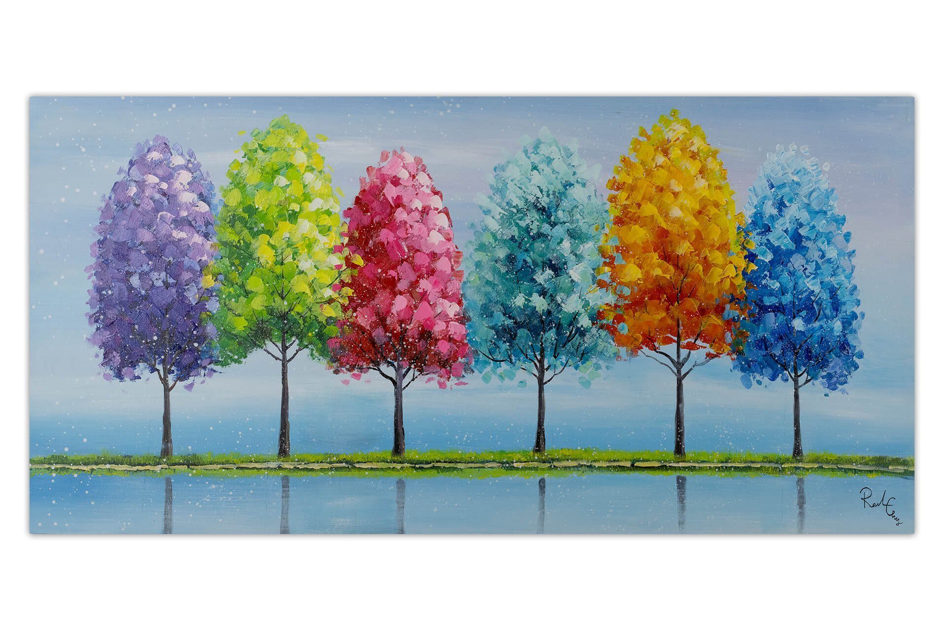 KUNSTLOFT Gemälde Rainy Wohnzimmer 100% Leinwandbild Season Wandbild HANDGEMALT 120x60 cm