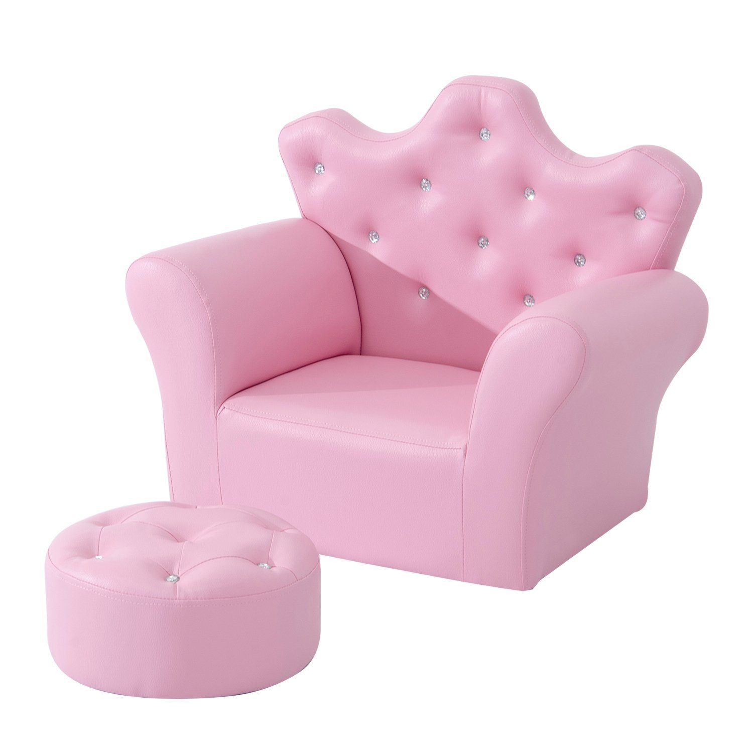 HOMCOM Sessel Kindersofa cm Kindercouch Kronenform), B40.5 2-St., H49 Rosa Prinzessinnen x in x Kindersessel (Set, Hocker mit L58 mane