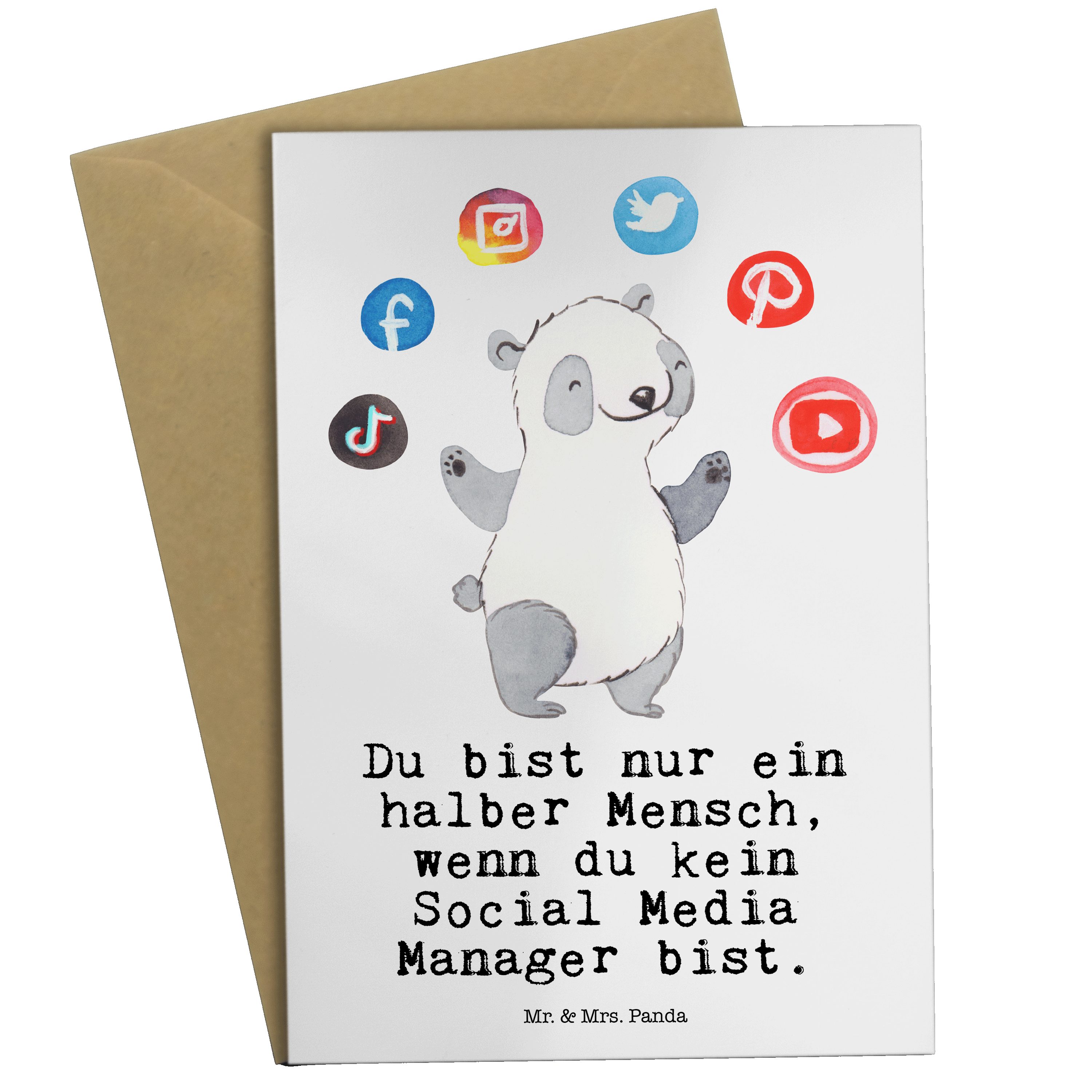 Mr. & Mrs. Panda Grußkarte mit Geschenk, - Media Weiß Einladungskarte, Herz Manager Glü Social 