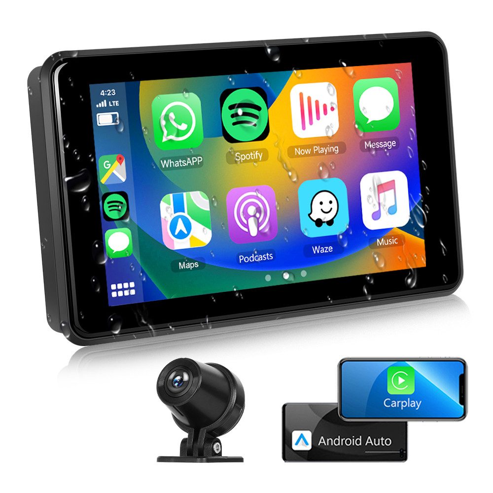 Motorrad Tragbarer 5" Autoradio, Wireless CarPlay & Android Auto, USB Radio