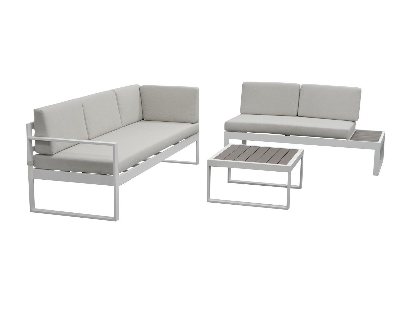 Green Spirit Loungeset »Lusso« Lounge Set Alu Ecklounge Loungemöbel Sitzgruppe Gartenmöbel, (Set, 3-tlg., 1 3-Sitzer Sofa), Aluminium, weiß, für 5 Personen, wetterfest - Garten, Terrasse