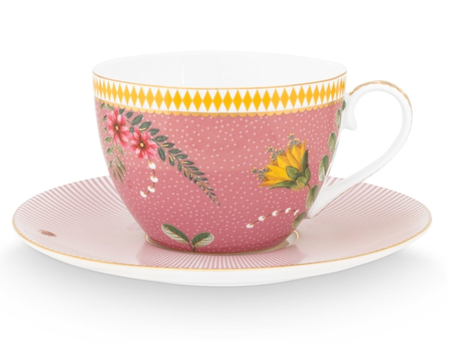 PiP Studio Tasse La Majorelle Tasse mit Untertasse pink 0,28 l, Porzellan, Cup & Saucer La Majorelle Pink 280ml