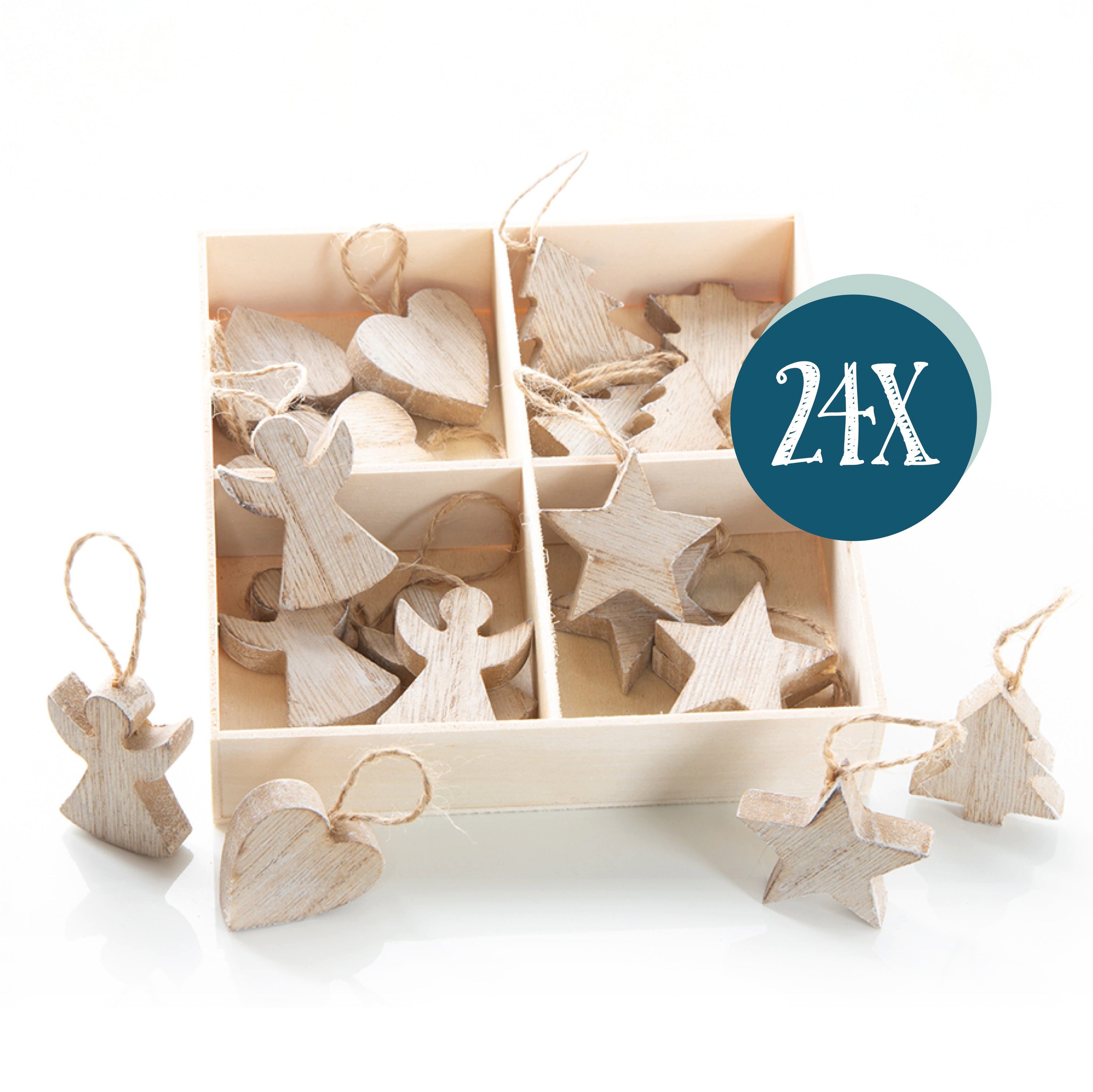 Logbuch-Verlag Baumbehang 24 kleine Weihnachtsanhänger aus Holz natur - weihnachtlicher