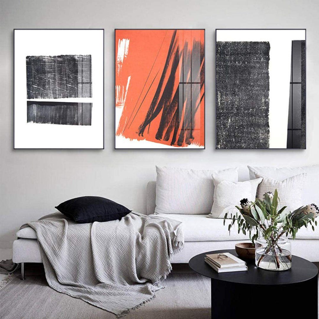 Wohnzimmer geometrische (3 Linien, UG Orange Kunst Malereikern, Licht Kunstdruck abstrakter St), Malerei Dekoration Luxus Kern schwarz-weißer Einfache Mode L.Ru