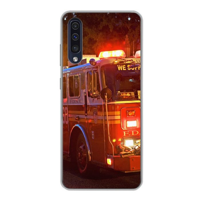 MuchoWow Handyhülle Feuerwehrfahrzeuge von New York City Handyhülle Samsung Galaxy A30s Smartphone-Bumper Print Handy