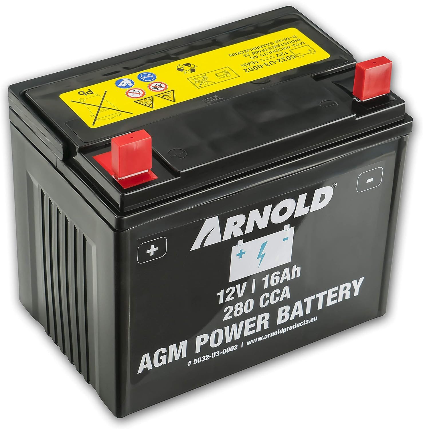 Arnold AGM Starterbatterie 12V 16Ah, 280 CCA für Rasentraktoren Batterie, (1 St)