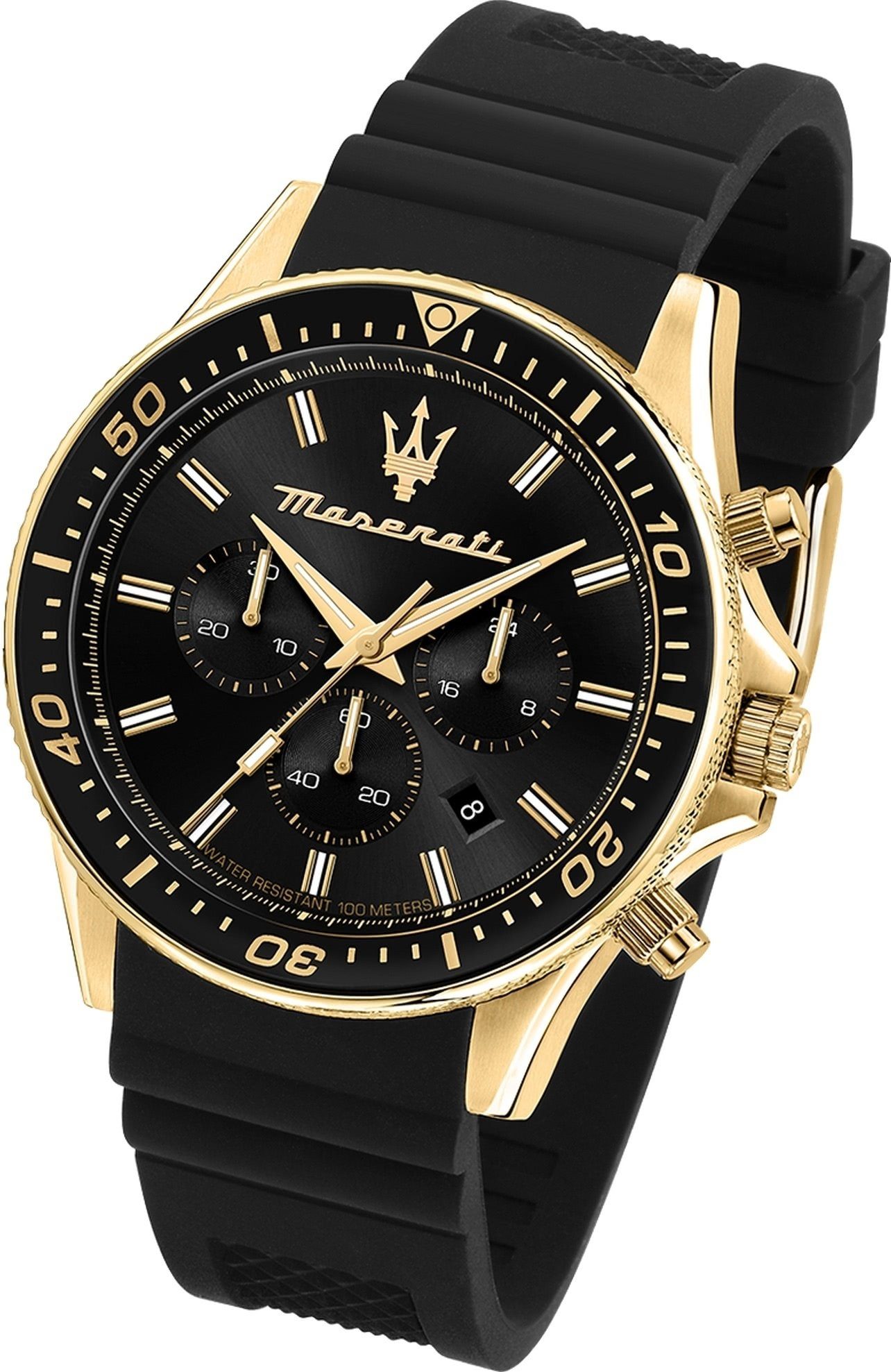 MASERATI Chronograph Maserati Herren Uhr Chronograph, (Chronograph), Herrenuhr rund, groß (ca. 44mm) Silikonarmband, Made-In Italy