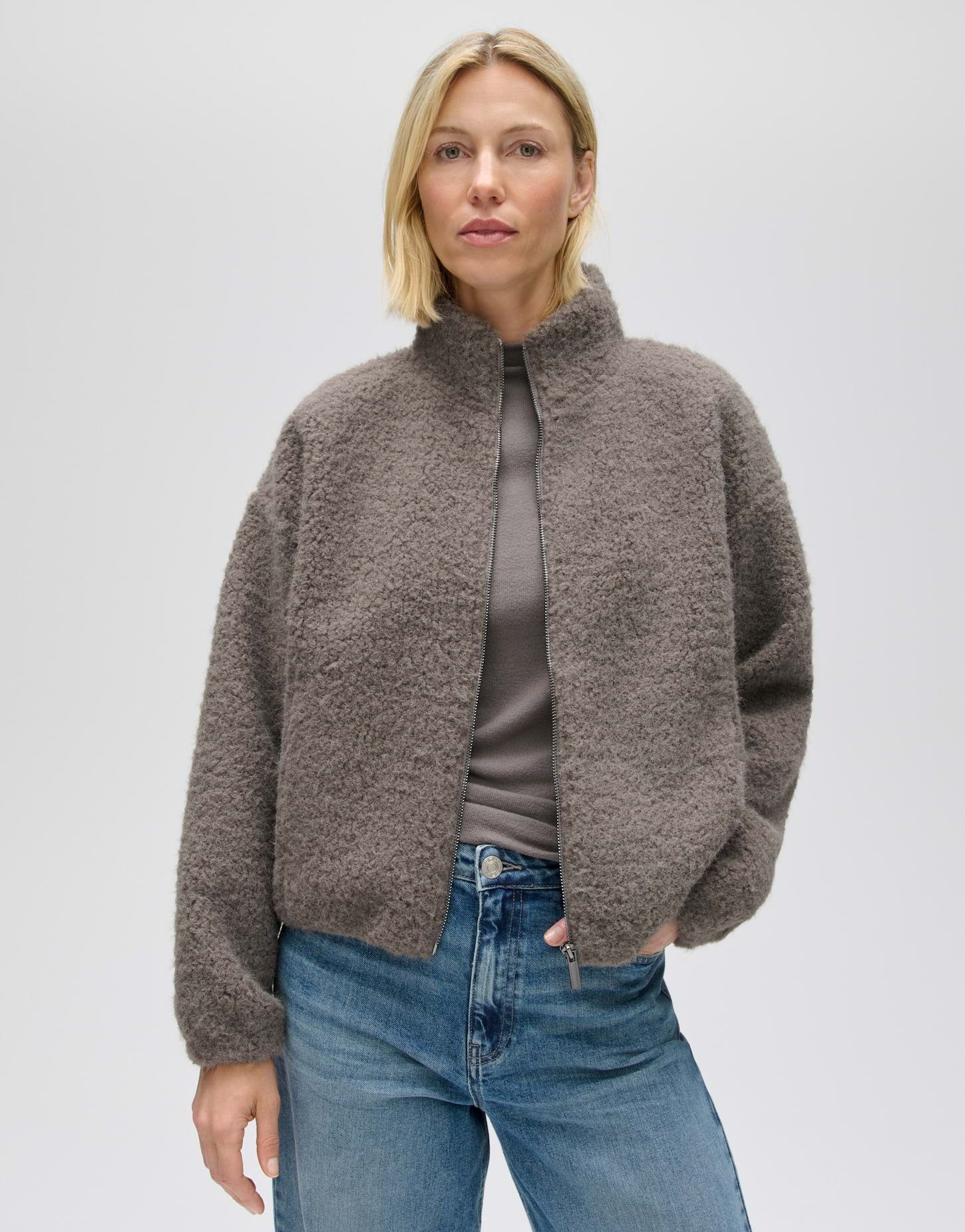 OPUS Blouson Gollimer aus Teddyfell mit Bouclé-Struktur Ovale Blouson-Silhouette mit flauschiger Teddyfell-Haptik