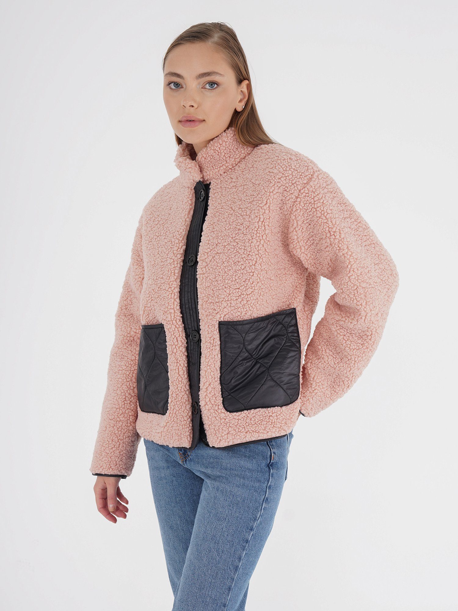 Plush Freshlions Jacket Coat Pockets With Plüschjacke Freshlions pink