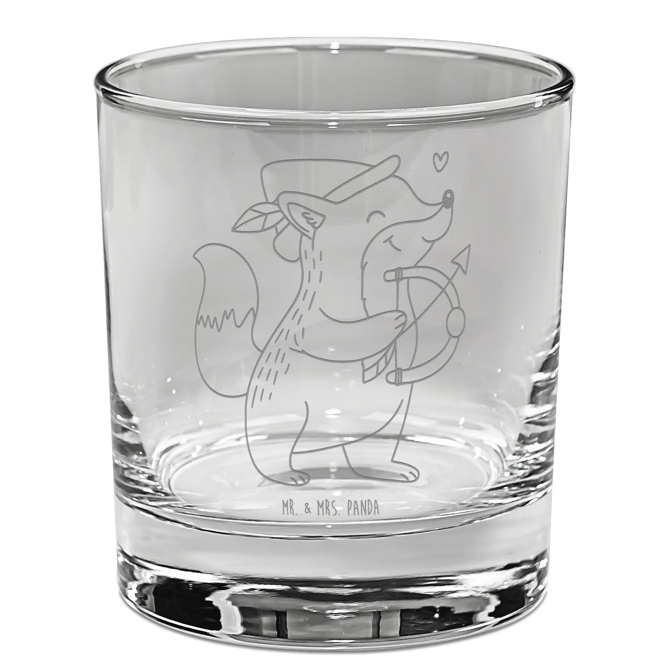 Mr. & Mrs. Panda Whiskyglas Schütze Astrologie, Tumbler Glas, Transparent, Sternzeichen, Whiskey, Premium Glas, Tumbler eiswürfelglas Whisky Tumbler