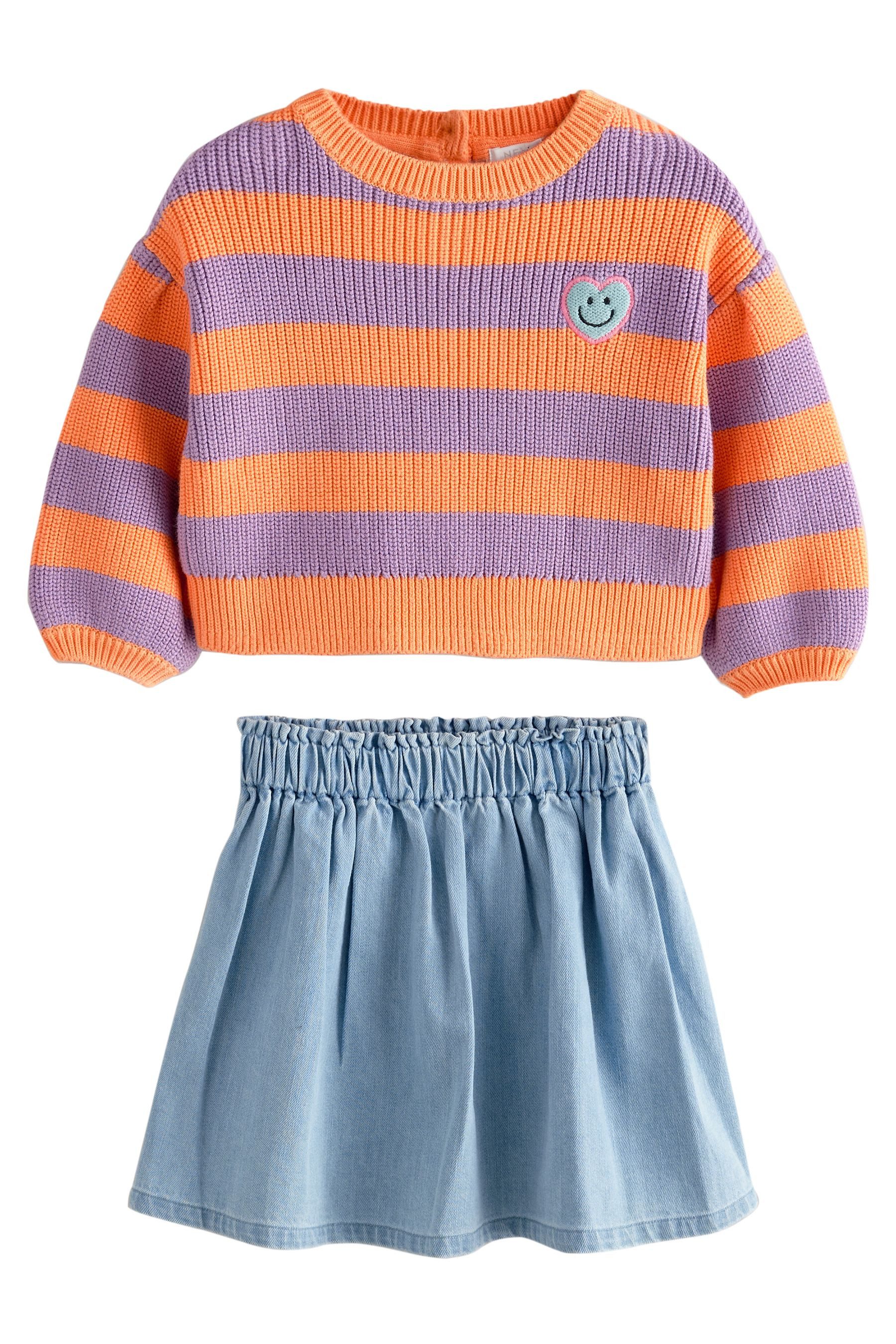 Strickpullover Pullover und Rock aus 100 % Baumwolle, Set