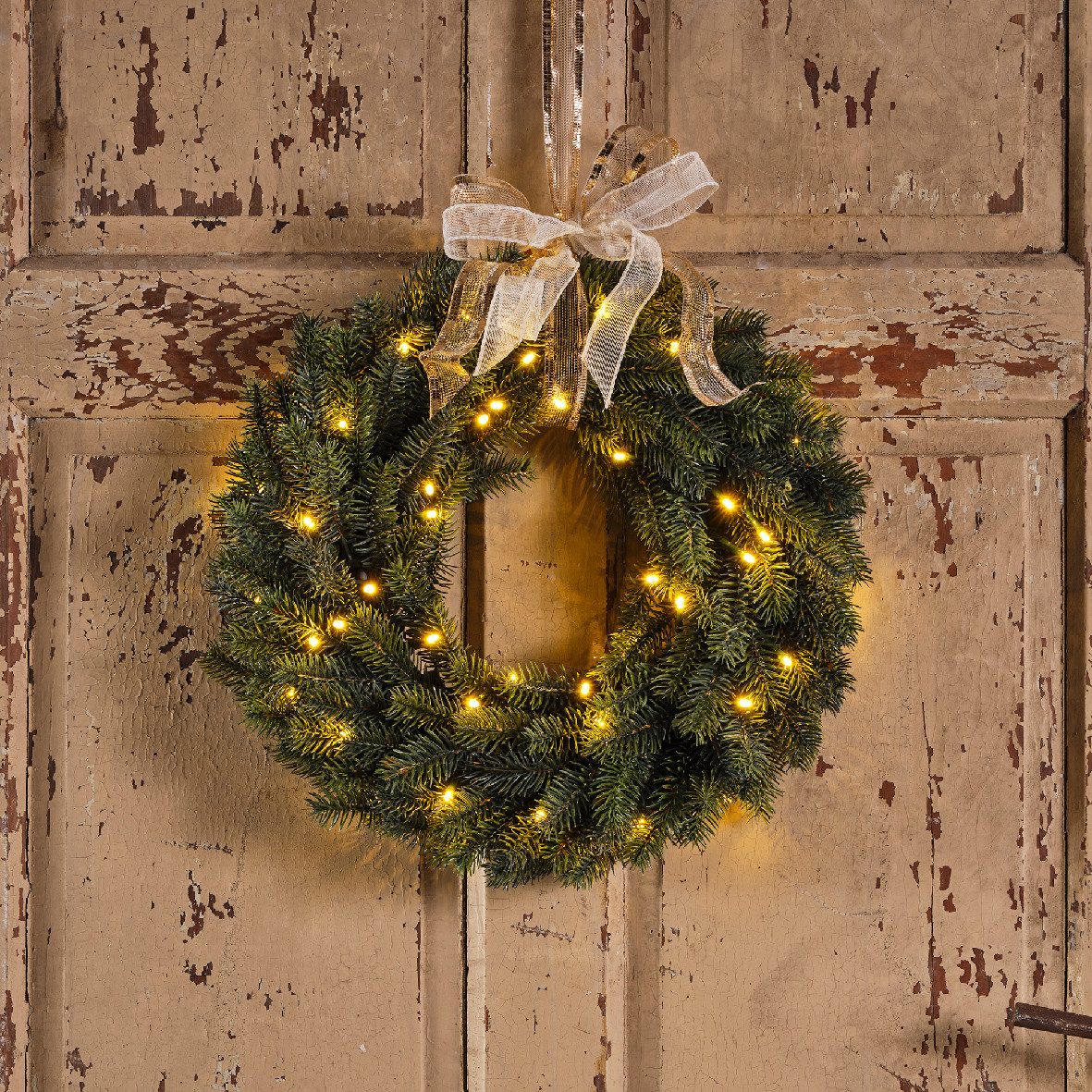Lumineo Adventskranz, Künstlicher Tannenkranz 40cm mit LED Lichtern Grün / Warmweiß