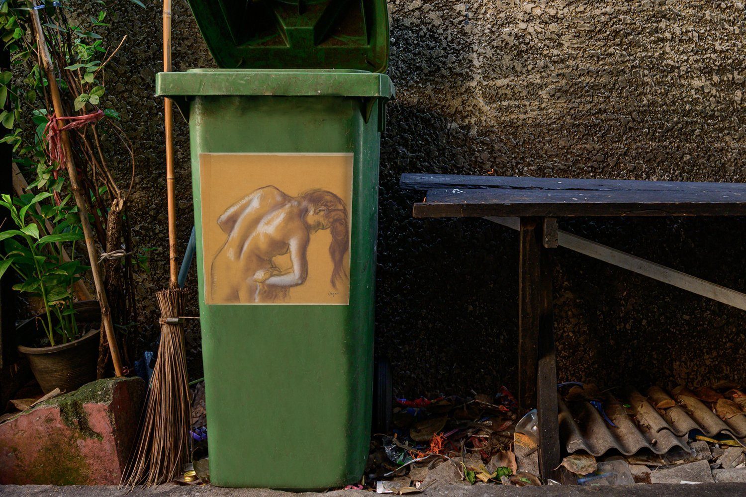 MuchoWow Wandsticker Badende, Degas Abfalbehälter Gemälde - Mülltonne, die von St), Mülleimer-aufkleber, Container, (1 Sticker, abtrocknet Edgar sich