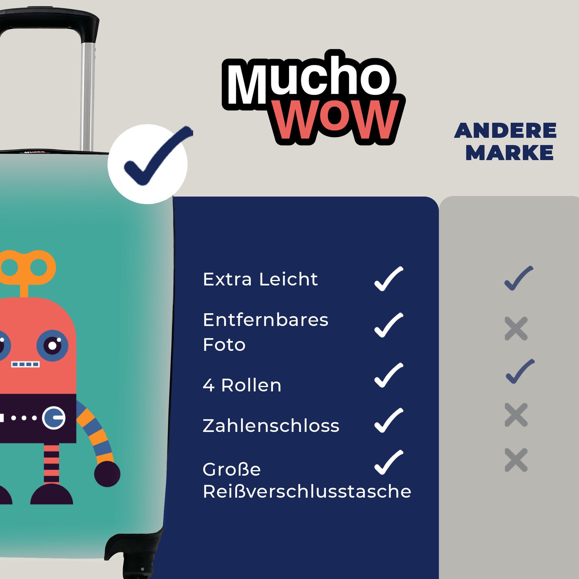 MuchoWow Handgepäckkoffer - Reisekoffer 4 Jungen - Handgepäck - Spielzeug - Gesicht Ferien, mit Reisetasche Rosa - rollen, für Roboter Rollen, Trolley, Kinder