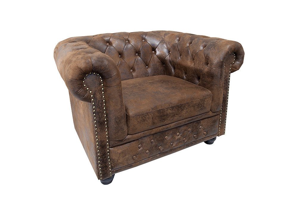 riess-ambiente Sessel CHESTERFIELD 110cm antik braun (Einzelartikel, 1-St), Wohnzimmer · Microfaser · mit Armlehne · Federkern