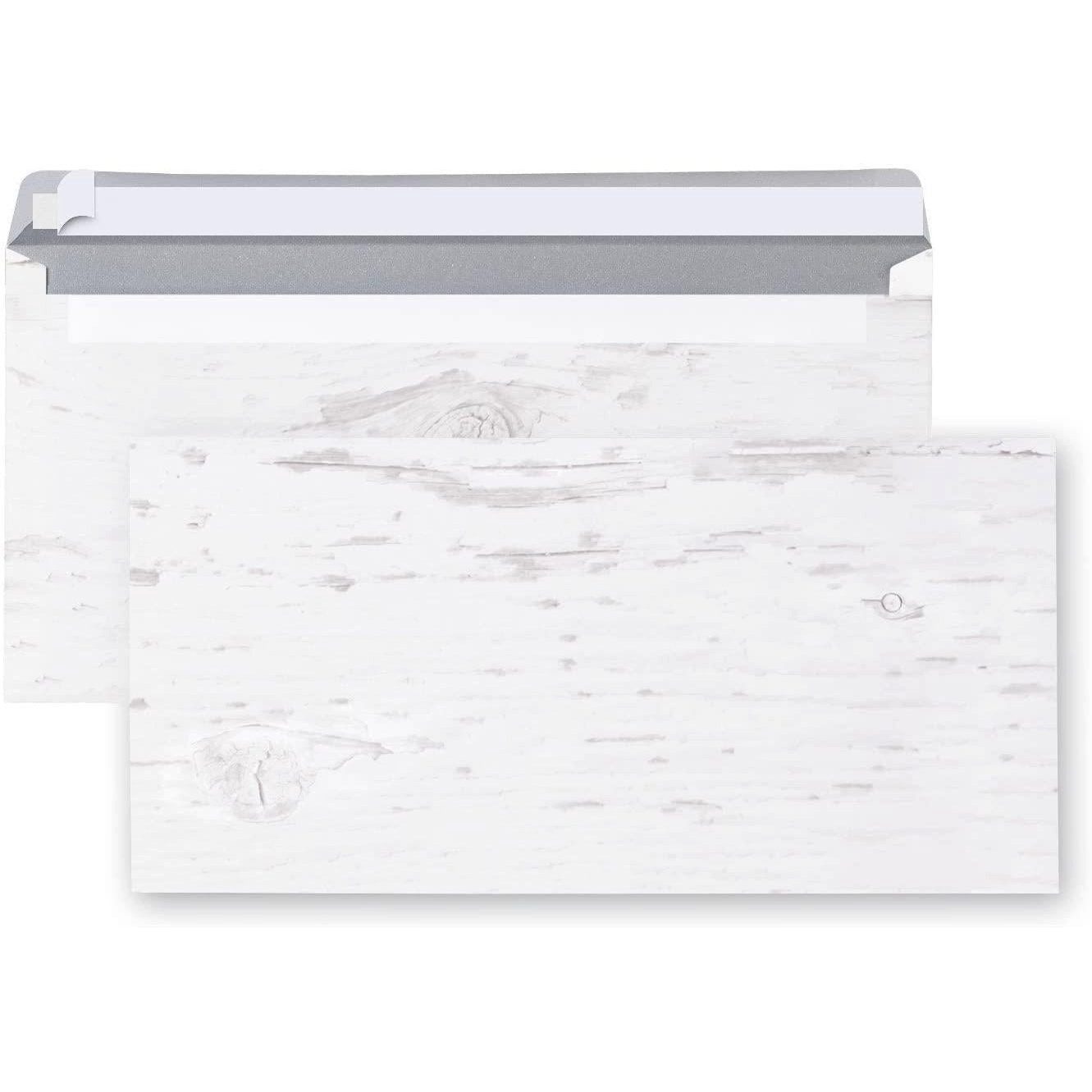 Logbuch-Verlag Dekofigur Briefumschläge in Holzoptik weiß grau - Kuvert DIN lang 22 x 11 cm