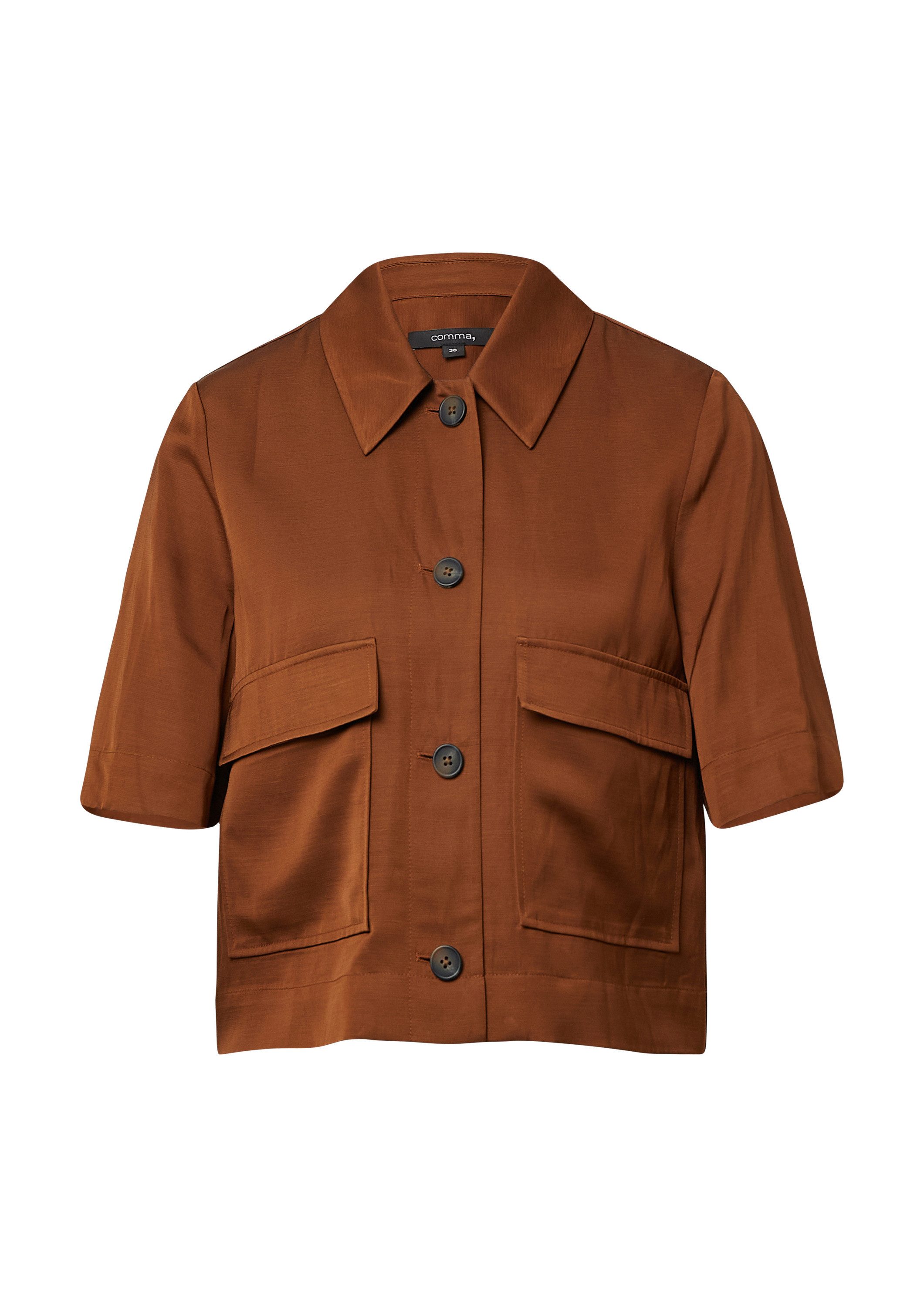 comma Hemdjacke Indoor-Jacke Kurze Blusenjacke aus schimmerndem Leinen-Viskose-Mix