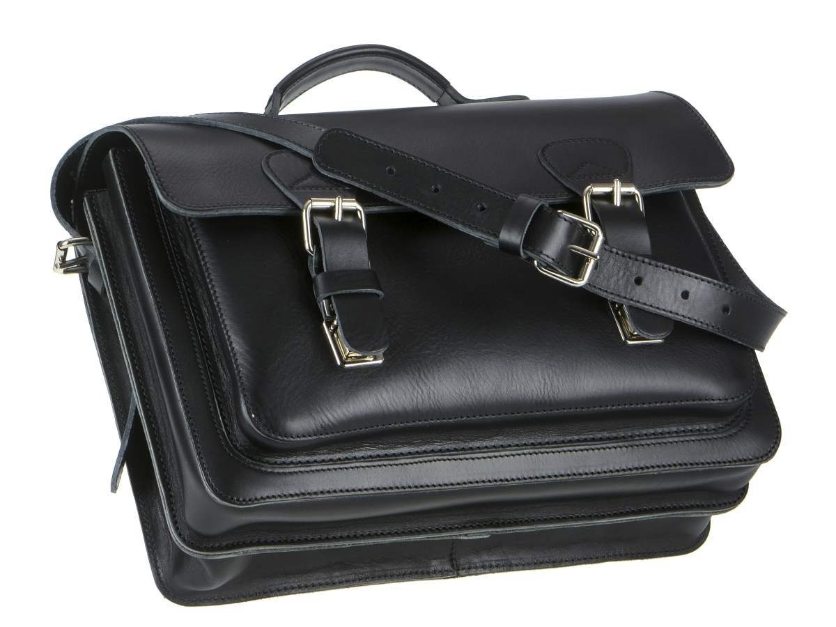 38 kleine cm mit Ruitertassen Schultasche schwarz Leder rustikales Aktentasche 2 Classic, Lehrertasche, Fächern,