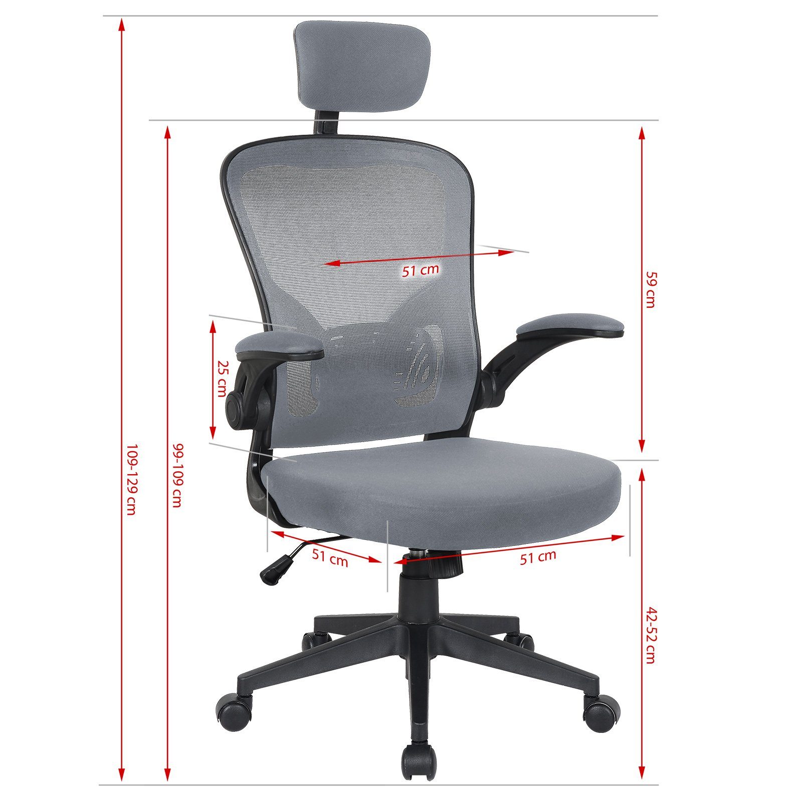 Office / Chair Harry Armlehnen Stück), Home (1 mit in Kopfstütze Mesh-Optik Grau Bürostuhl mit Schwarz TRISENS hochgeklappten Chefsessel