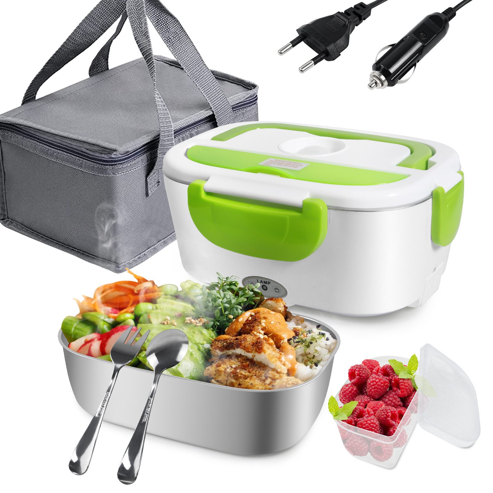 Gotoll Elektrische Lunchbox GLFH03 für Zuhause und Auto 1.95 L, Bentobox Brotdose Brotbüchse mit Messer Lunchbag Gabel Set