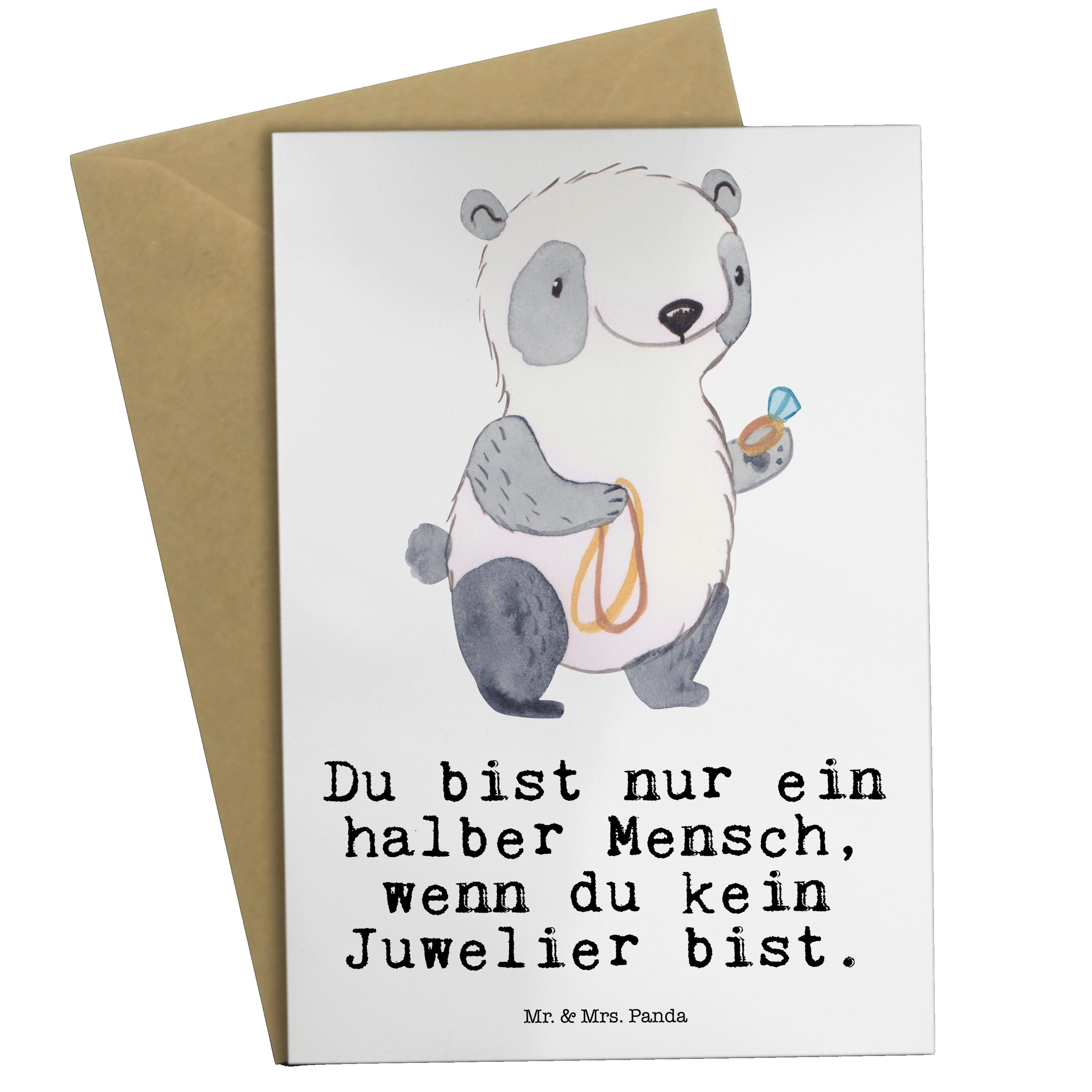 & Geschenk, Juwelier Goldschmuck, Panda Mr. - Grußkarte mit Eröffnung, Mrs. Herz Weiß - Geburtst