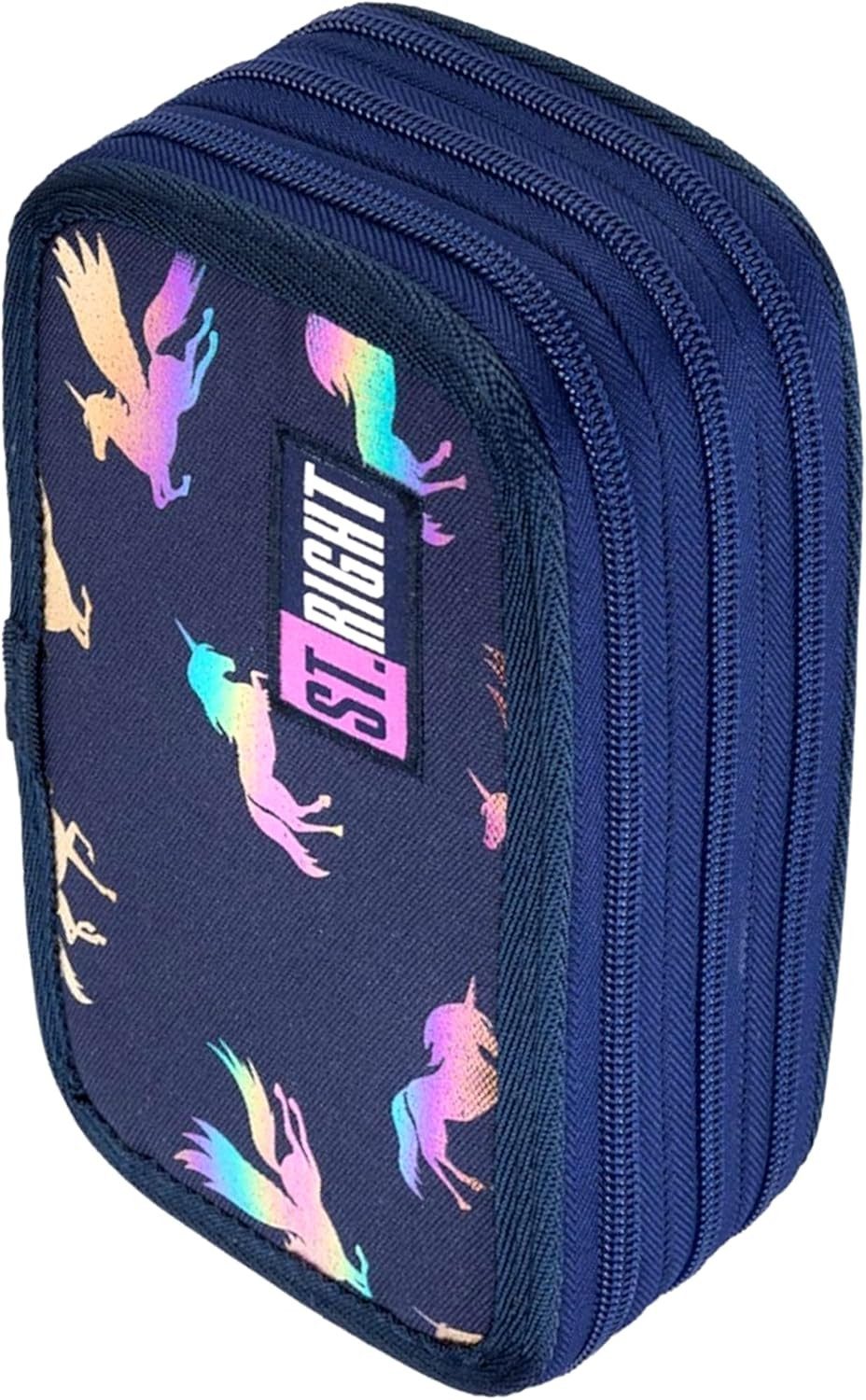 GOLDKIDS Federmäppchen St. Right XXL Federtasche Federmappe 46-teilig, (gefüllte Schüleretui, 1-tlg., 3-stöckig 19 x 13 x), 7 cm inkl. Hausaufgabenheft Holo Unicorns Einhorn