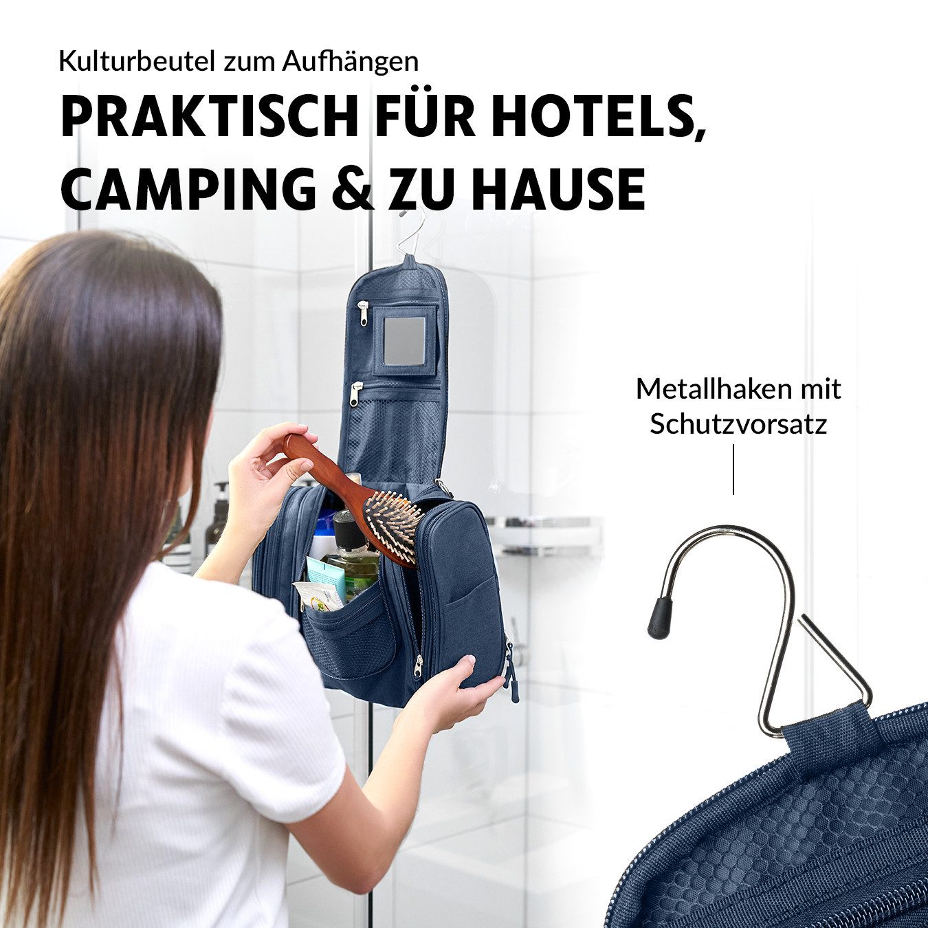 Obics Kulturbeutel XXL 8 Liter (Set, 2 Teilig), zum Aufhängen - Kosmetiktasche für Damen & Herren 10 Fächer