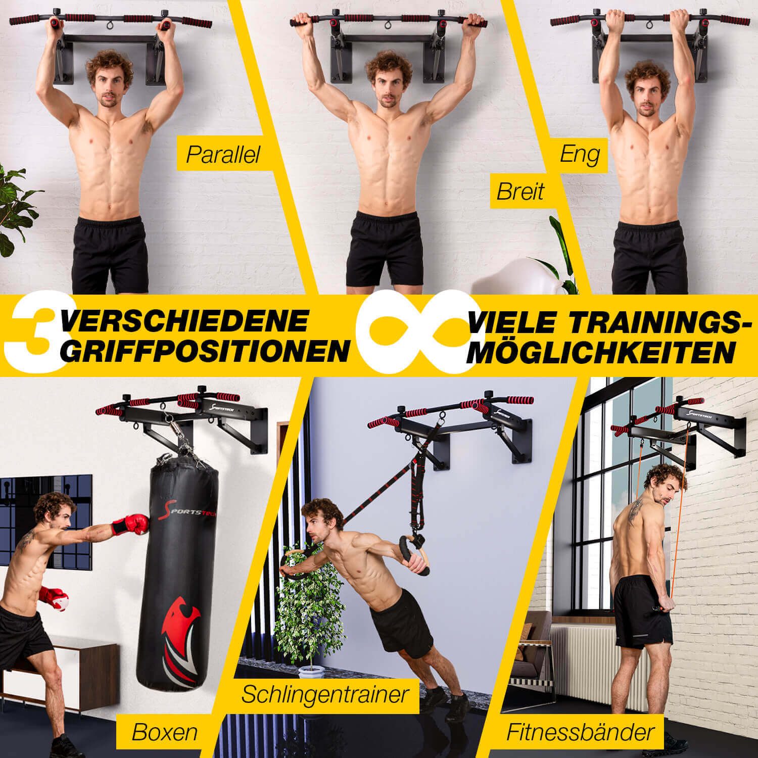 Sportstech Klimmzugstange KS350, Multifunktional, Schaumstoffgriff