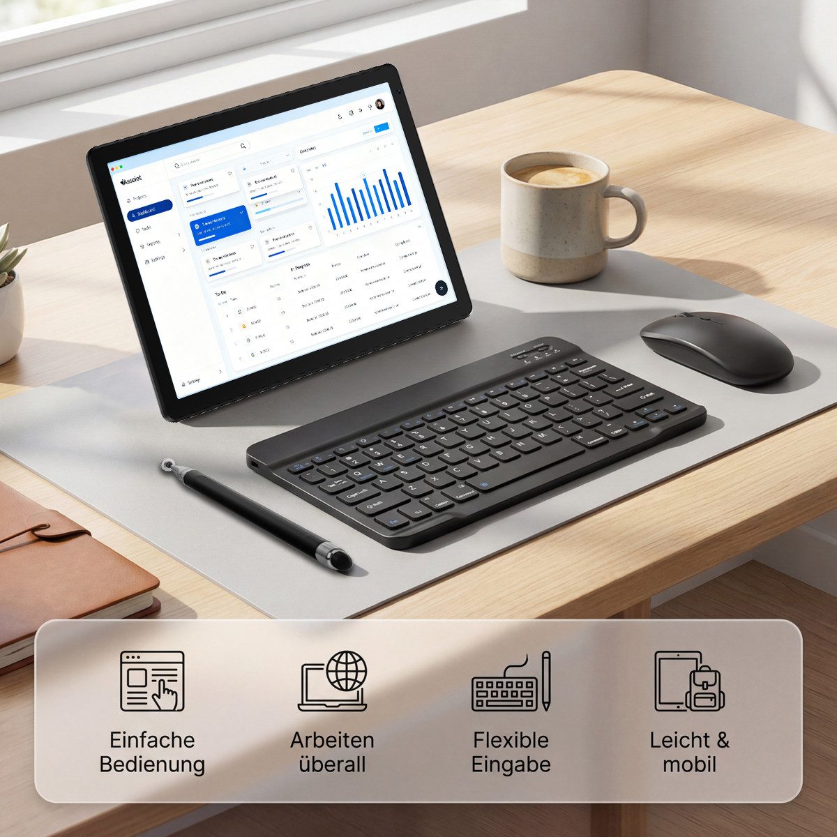 BUFO 10 Zoll, 128GB+1TB Erweiterbar, 1280x800 IPS HD, Wifi 6, Android 16 Tablet (10", 128 GB, Android 16, WiFi 6, 30(6+24)GB RAM, mit Stift, Tastatur und Maus, Gemini AI)