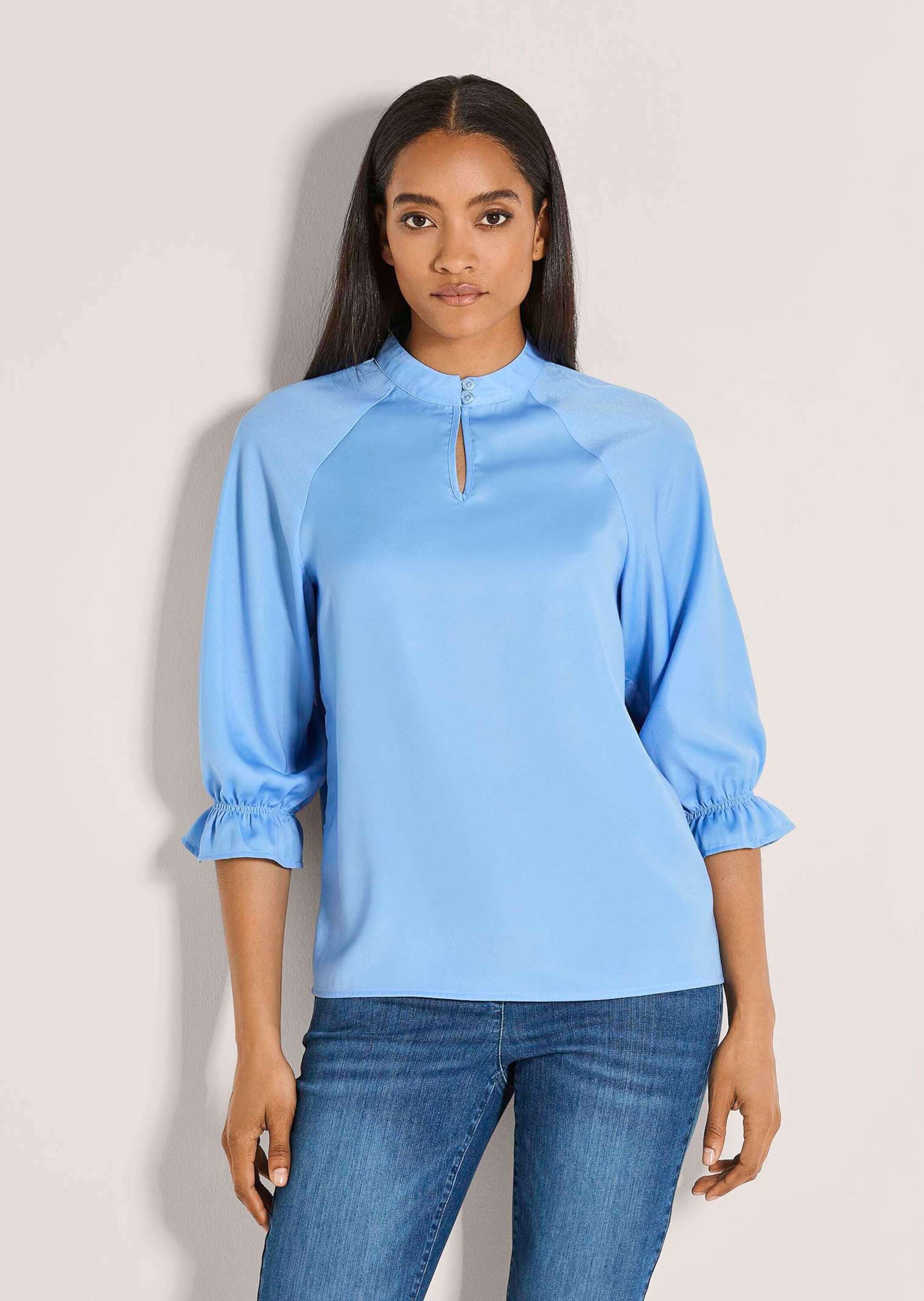 MADELEINE Langarmbluse Elegante Damenbluse mit Stehkragen Verspieltes Desig günstig online kaufen