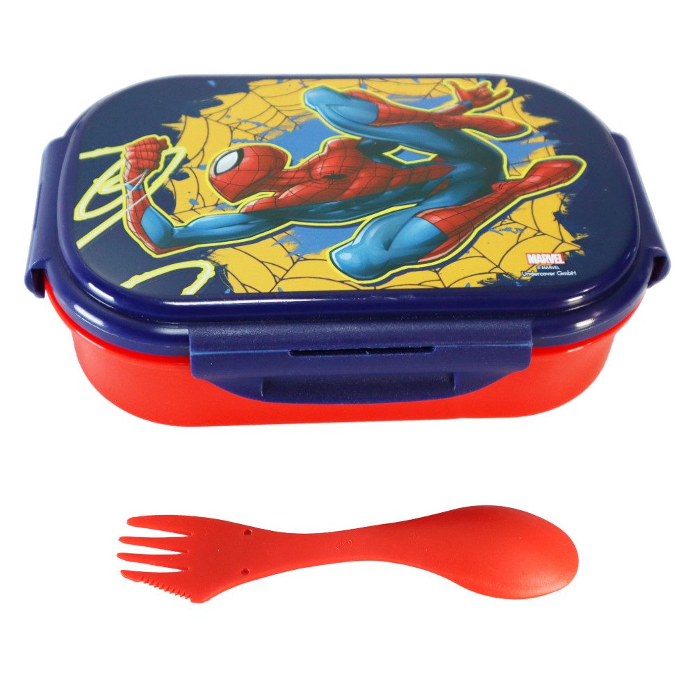 MARVEL Lunchbox Marvel Spiderman 2 teiliges Kinder Set Brotdose Gabel Löffel, Kunststoff, (2-tlg)