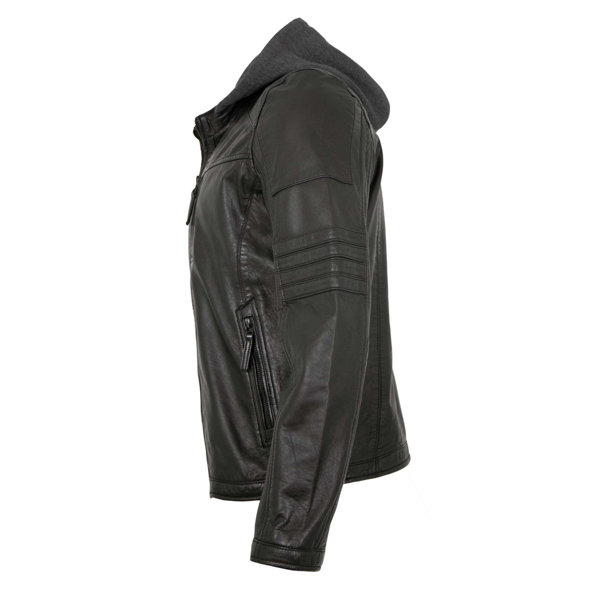 Jilani Lederjacke Cody-3 Jilani - Herren Lederjacke Kapuze Lammnappa schwarz
