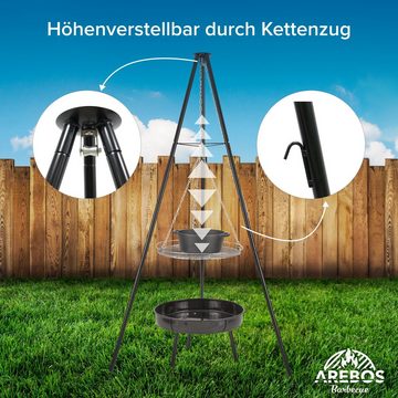 Arebos Holzkohlegrill BBQ Schwenkgrill mit Grillrost und Feuerschale Holzkohlegrill Dreibein, Set