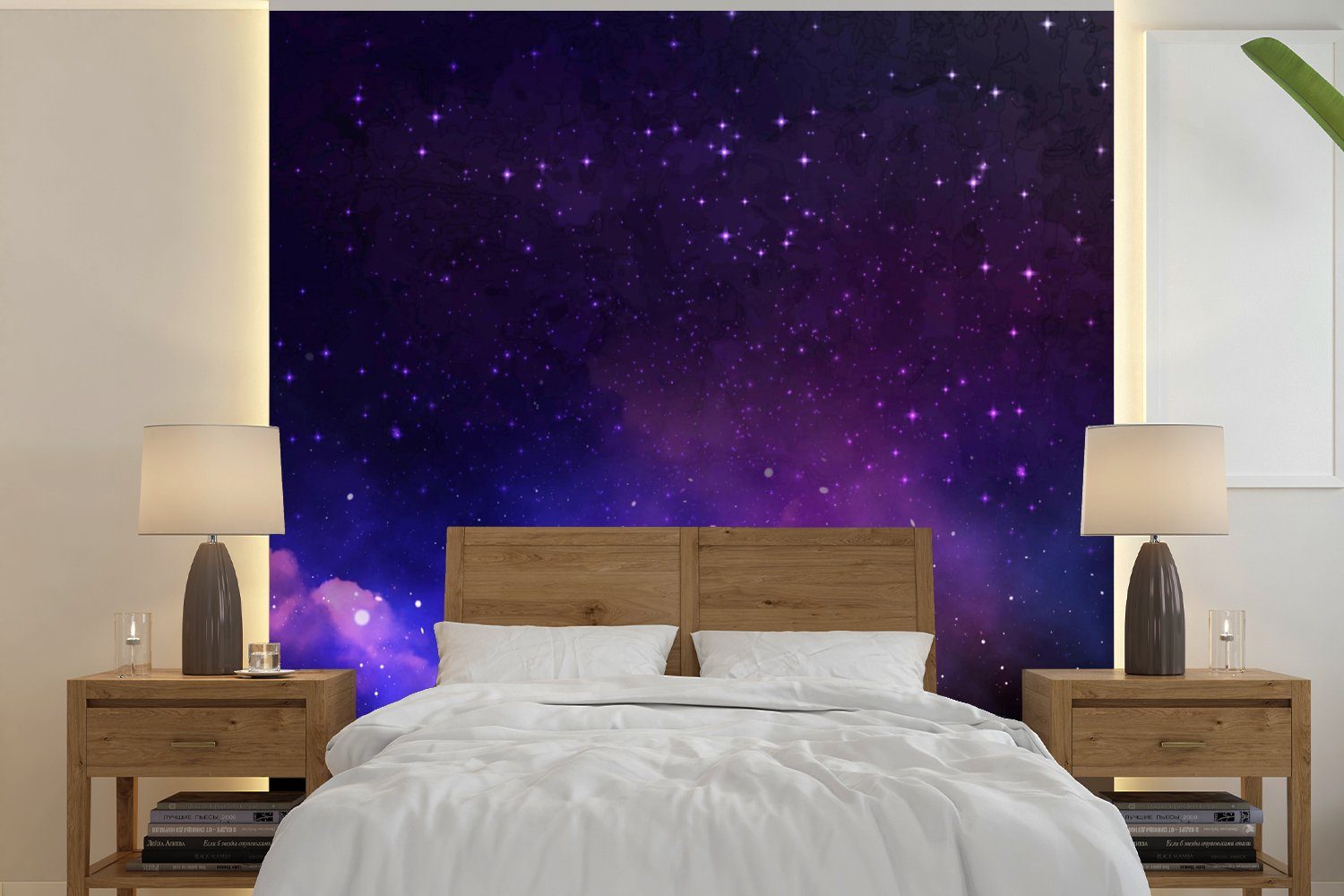 MuchoWow Fototapete Sternenhimmel - Sonne - Universum, Matt, bedruckt, (5 St), Vinyl Tapete für Wohnzimmer oder Schlafzimmer, Wandtapete