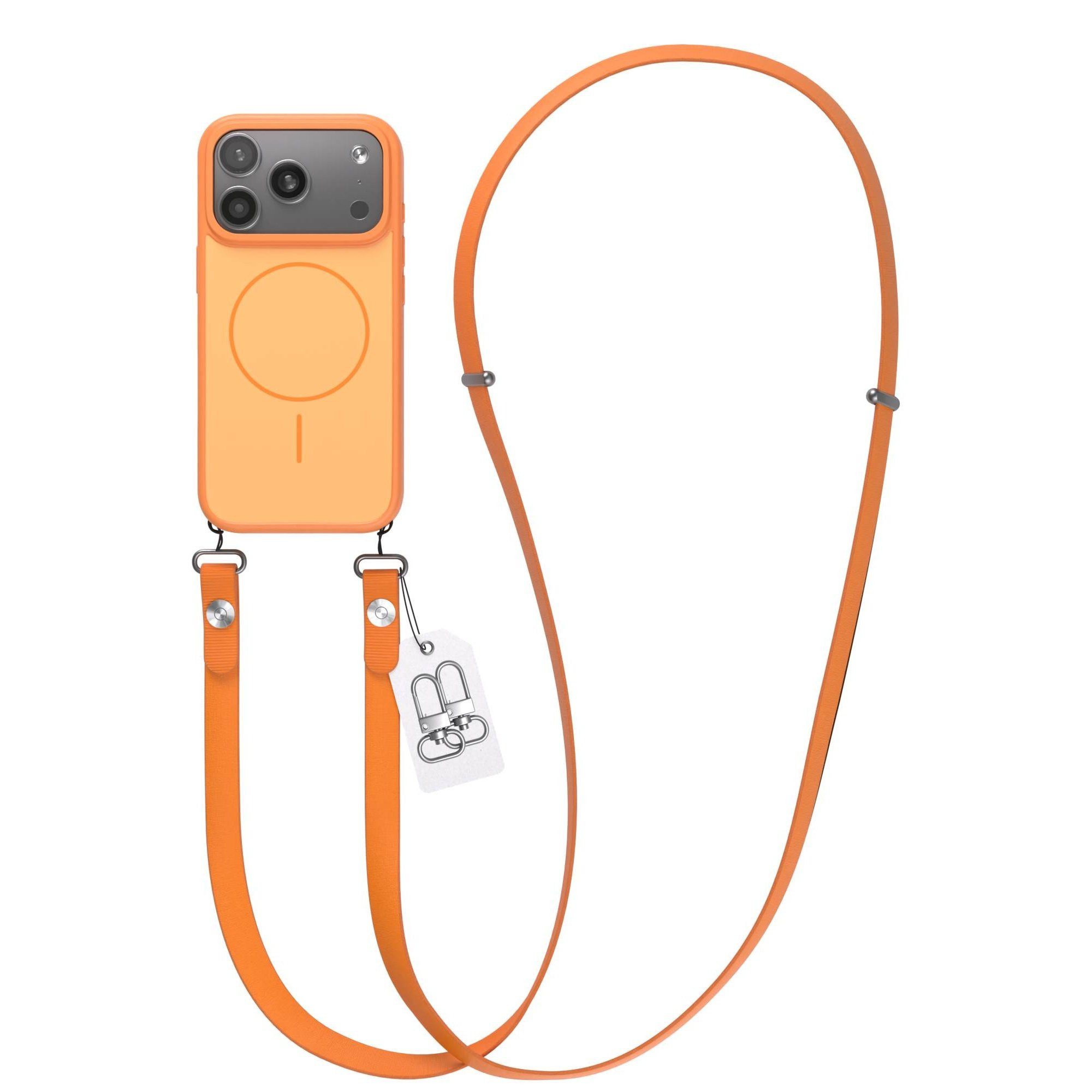 EAZY CASE Handykette Outdoor Case Thin MagSafe mit Band für Apple iPhone 17 Pro 6,3 Zoll, Hülle mit Slim MagSafe Ring, Magnetkette und starkem Schutz in Orange